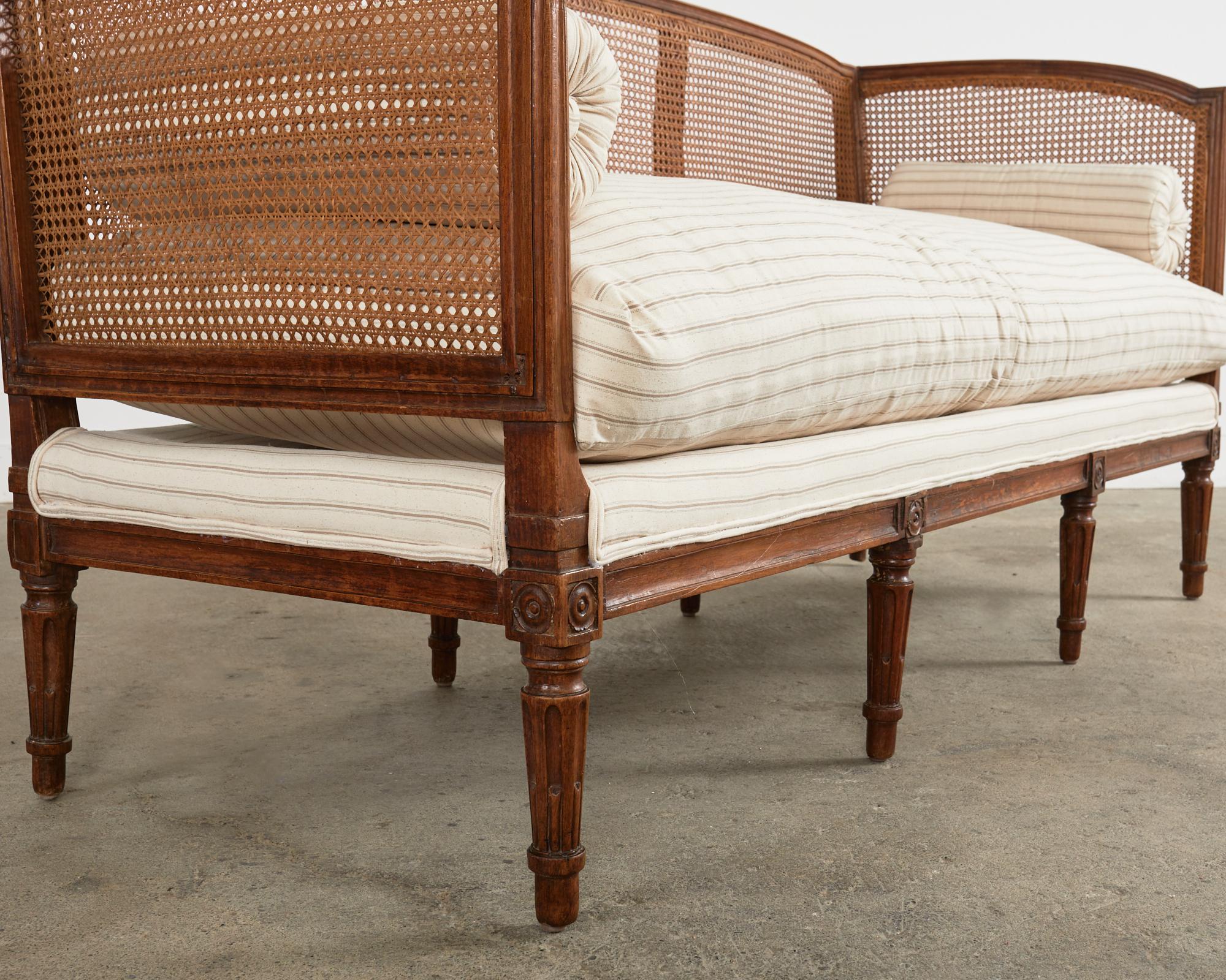 French Louis XVI Walnut Cane Sofa Settee Daybed Canapè 5