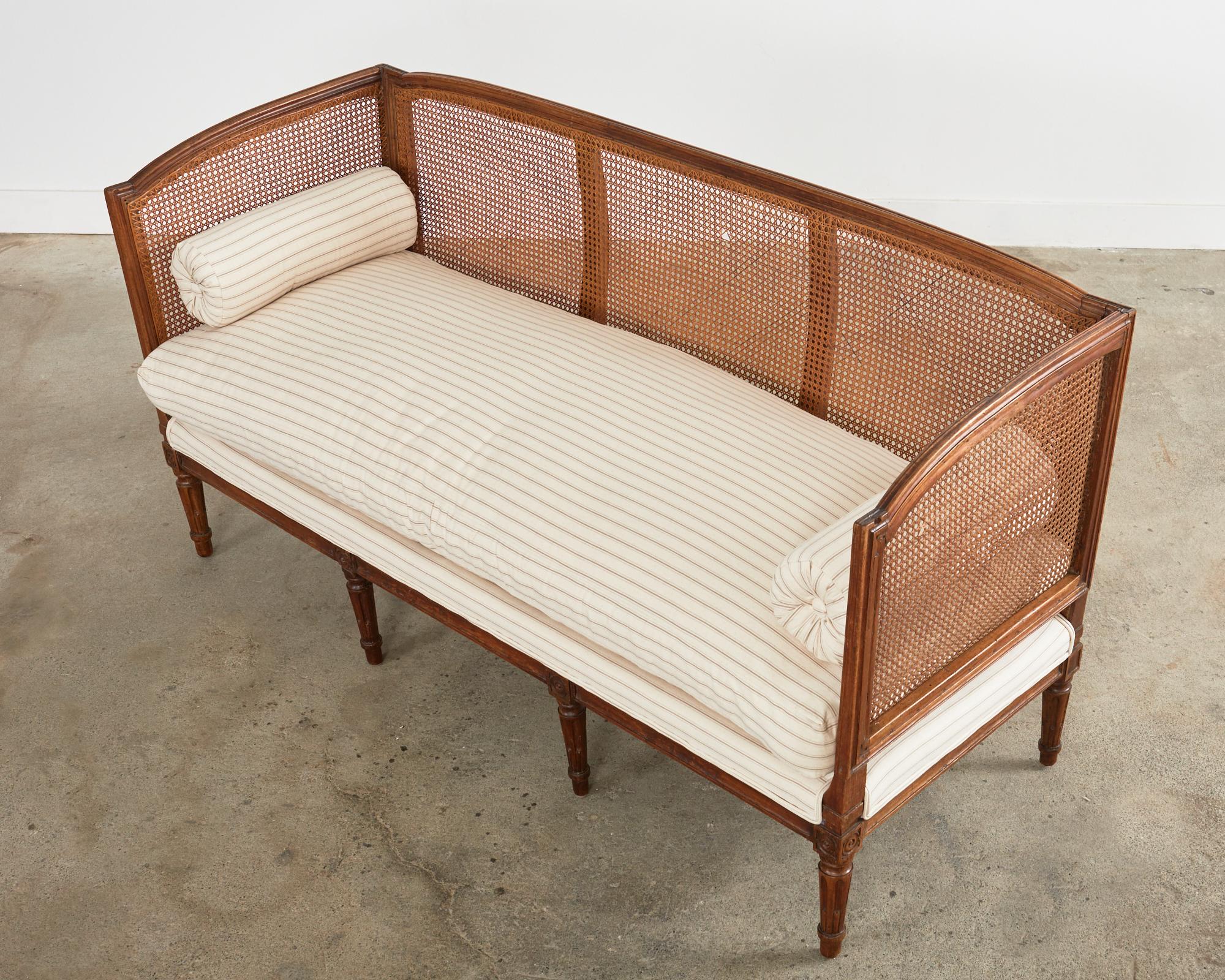French Louis XVI Walnut Cane Sofa Settee Daybed Canapè 8
