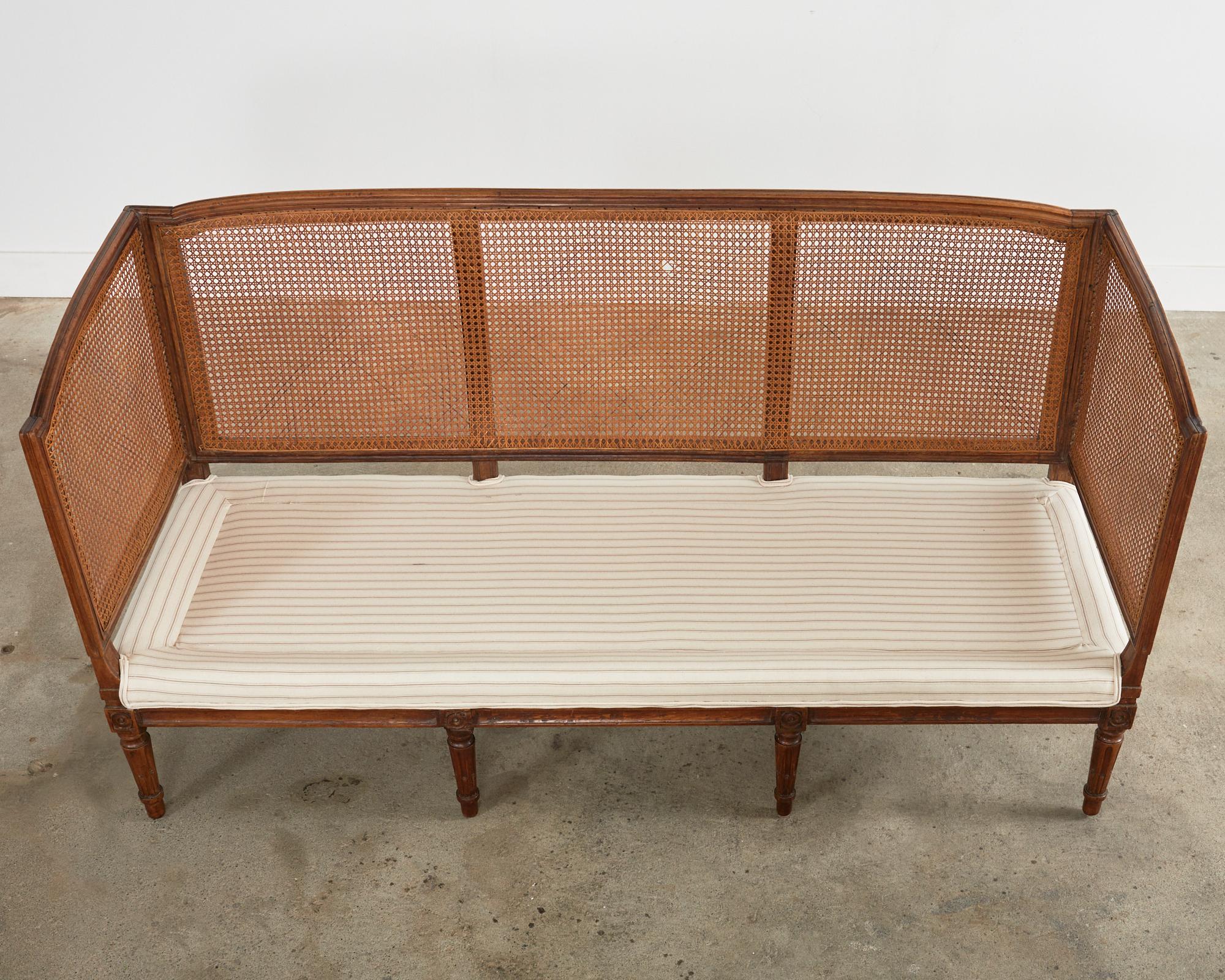 French Louis XVI Walnut Cane Sofa Settee Daybed Canapè 10