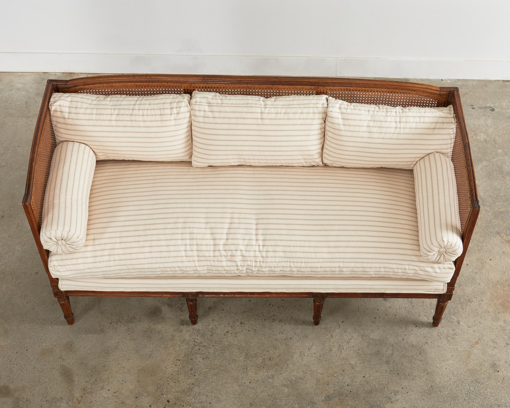 French Louis XVI Walnut Cane Sofa Settee Daybed Canapè 1