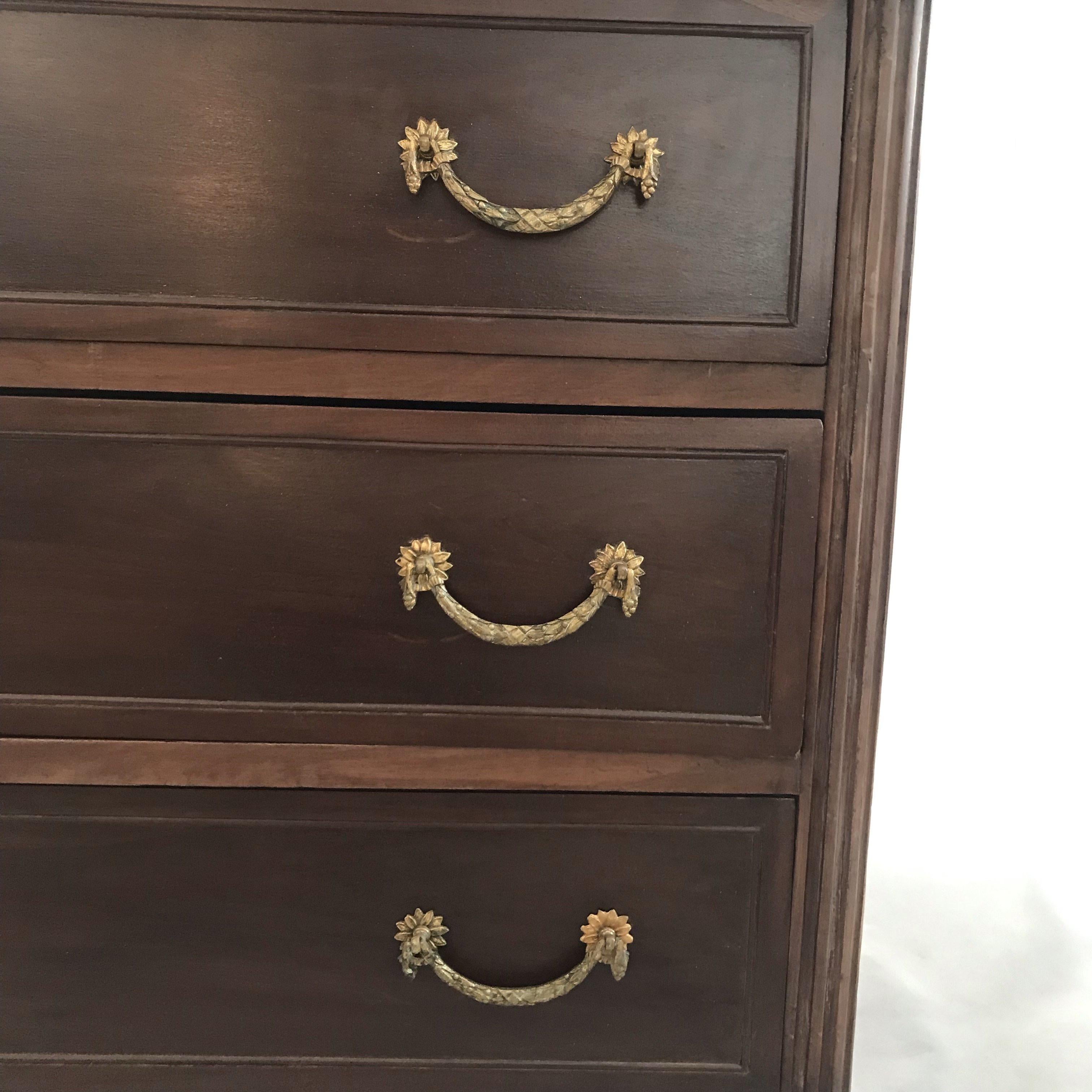 French Louis XVI Walnut Commode Chest of Drawers with Carrara Top 2