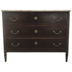 French Louis XVI Walnut Commode Chest of Drawers with Carrara Top