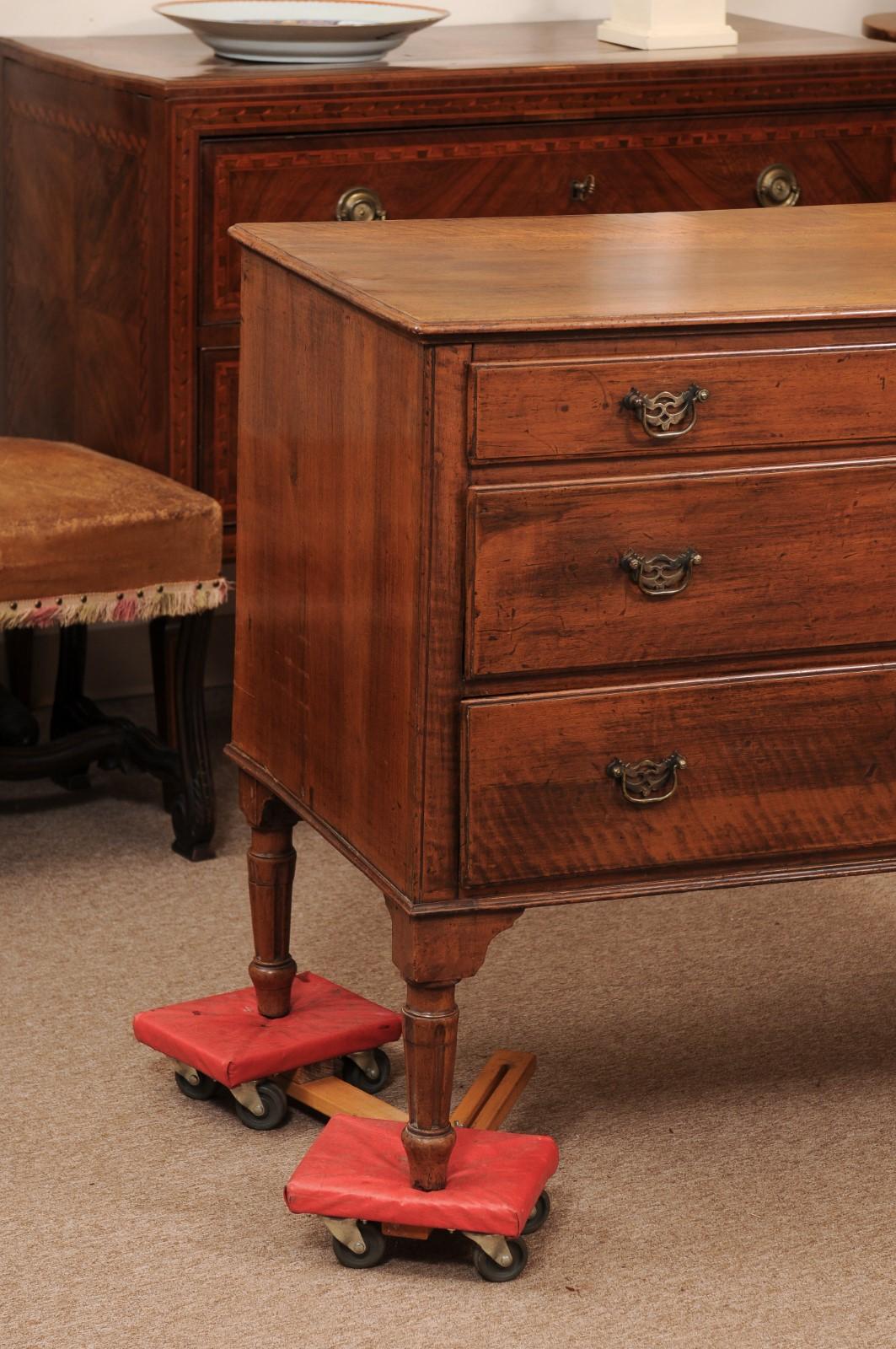 17th Century French Louis XVI Walnut Commode with 3 Drawers and Fluted Legs For Sale
