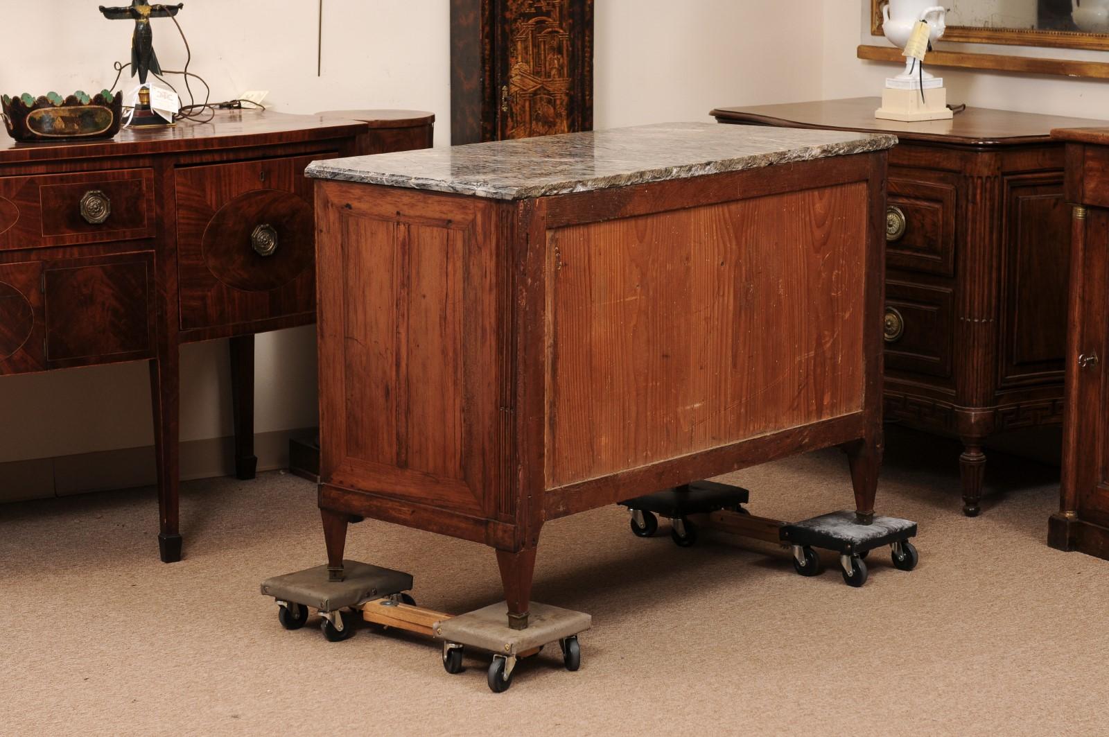 French Louis XVI Walnut Commode with Marble Top & 3 Drawers, ca. 1790 For Sale 6