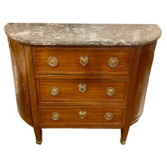 French Louis XVI Walnut Demi-Lune Side Cabinet