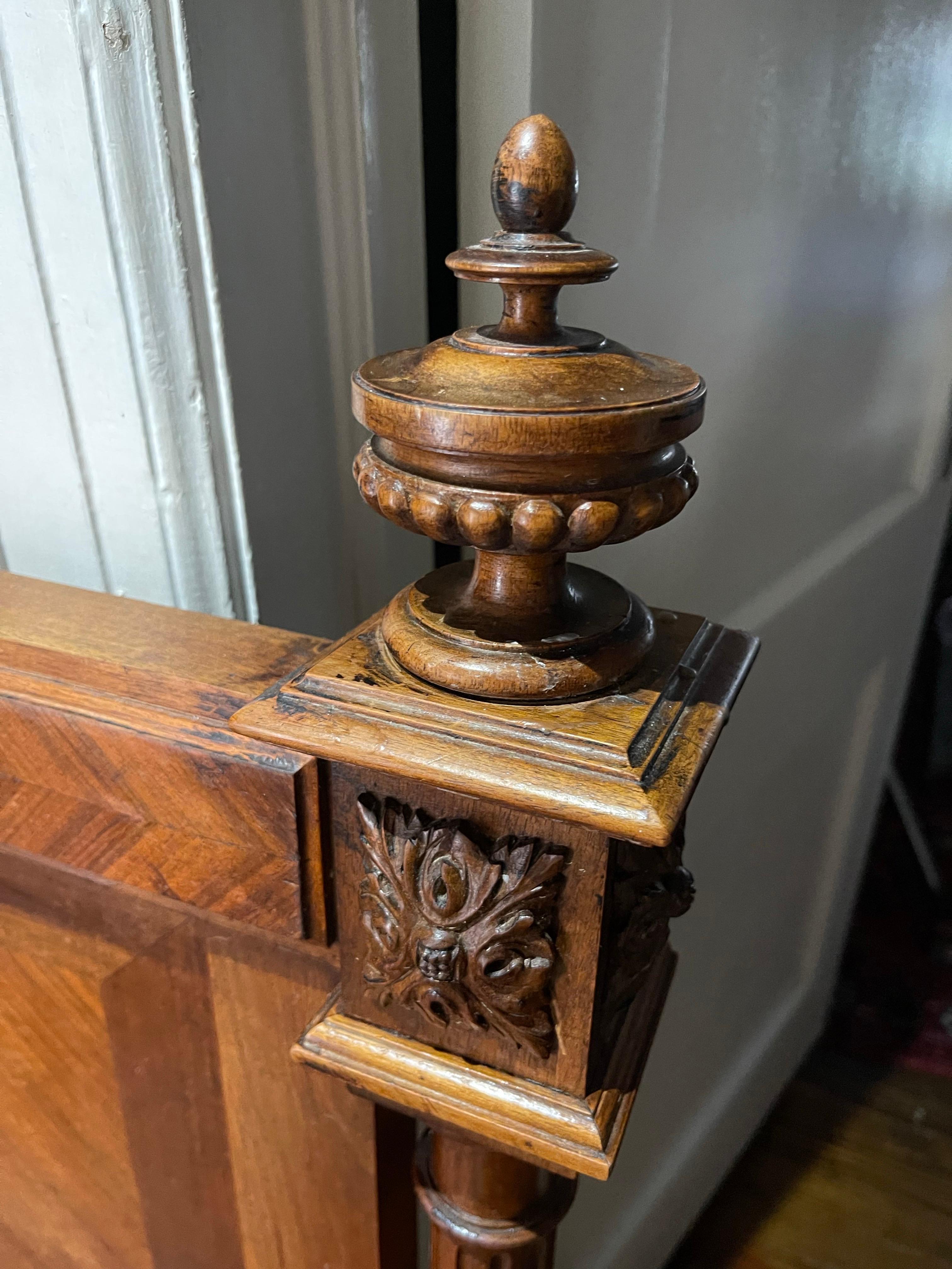 French Louis XVI Walnut Full-Size Headboard with Carvings, 19th Century 2