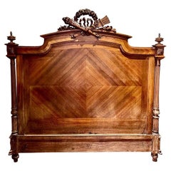 Antique French Louis XVI Walnut Full-Size Headboard with Carvings, 19th Century