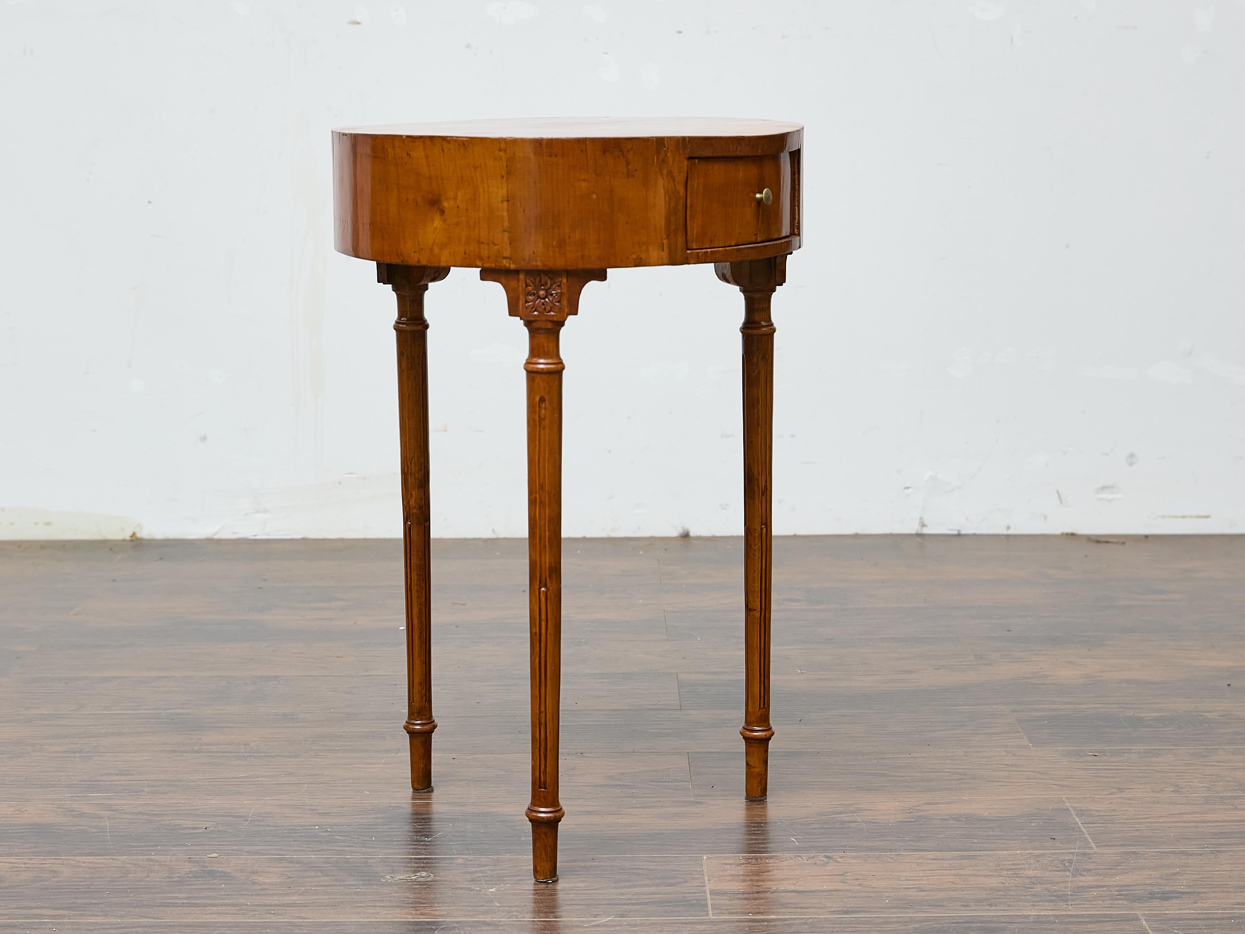 18th Century French Louis XVI Walnut Side Table with Single Drawer and Fluted Legs For Sale