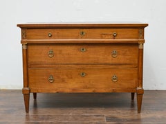French Louis XVI Walnut Three-Drawer Commode with Brass Details, 19th Century