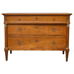 French Louis XVI Walnut Three-Drawer Commode with Brass Details, 19th Century
