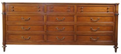 French Louis XVI Walnut Triple Dresser 12 Drawer Neoclassical Provincial