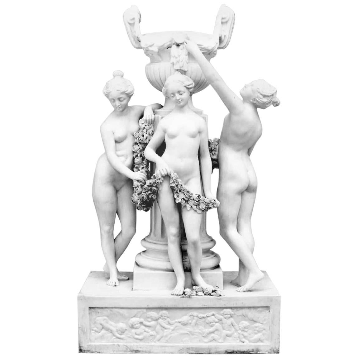 French Louis XVI White Porcelain Three Graces Centerpiece