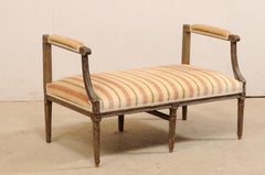 Louis XVI Window Bench with Arms, Flute Carved Accents and Upholstered Seat