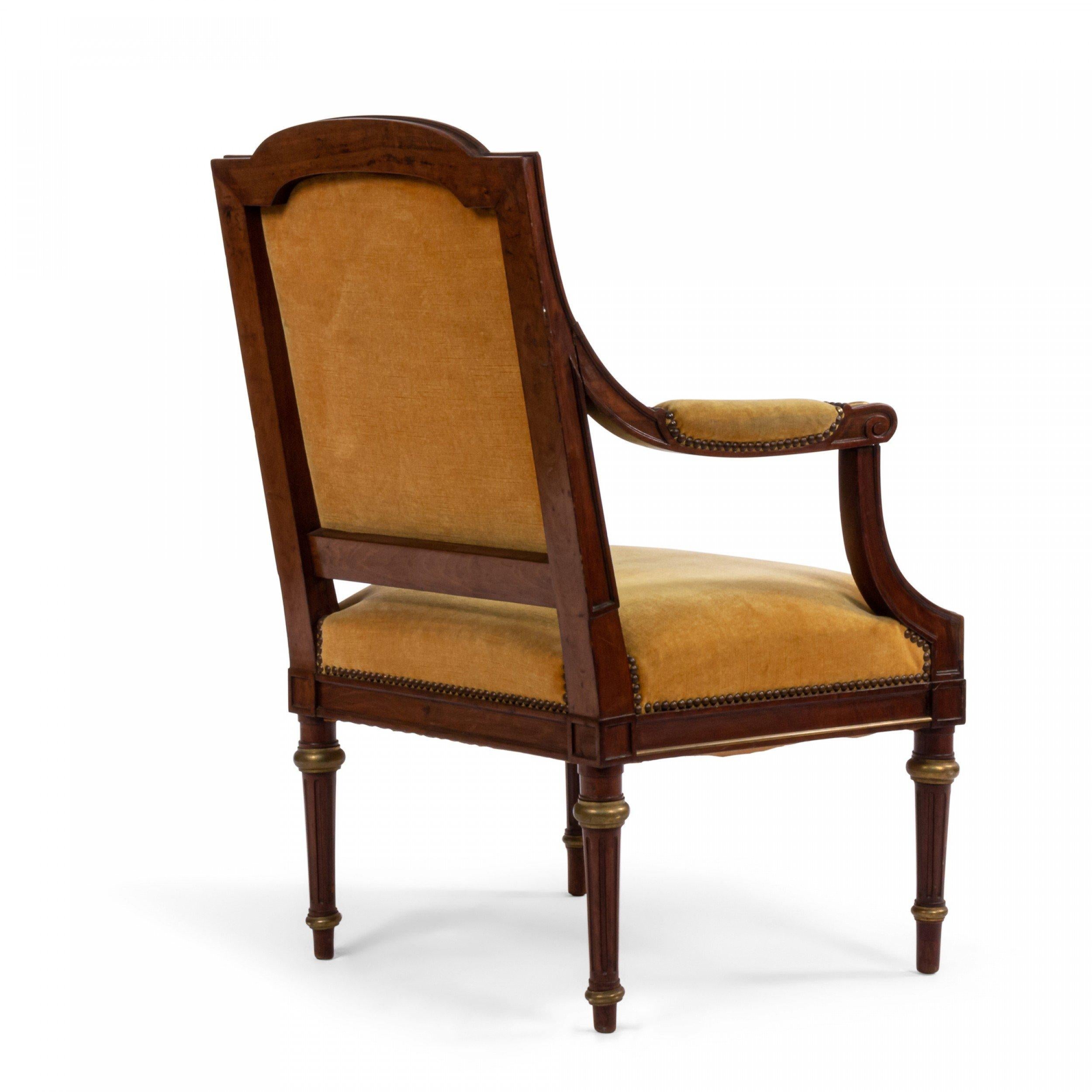 20th Century French Louis XVI Yellow Velvet Arm Chair