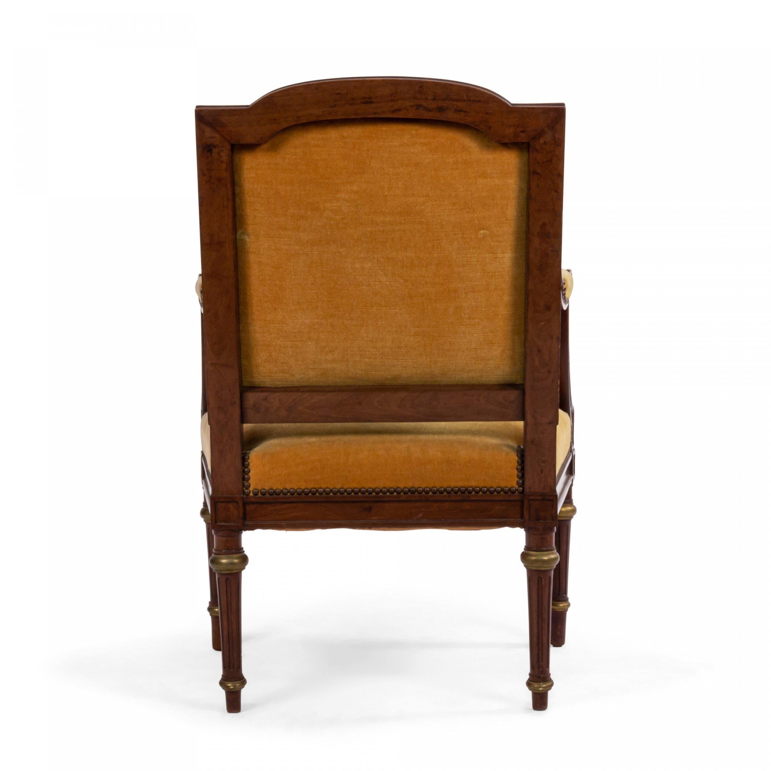 French Louis XVI Yellow Velvet Arm Chair 1