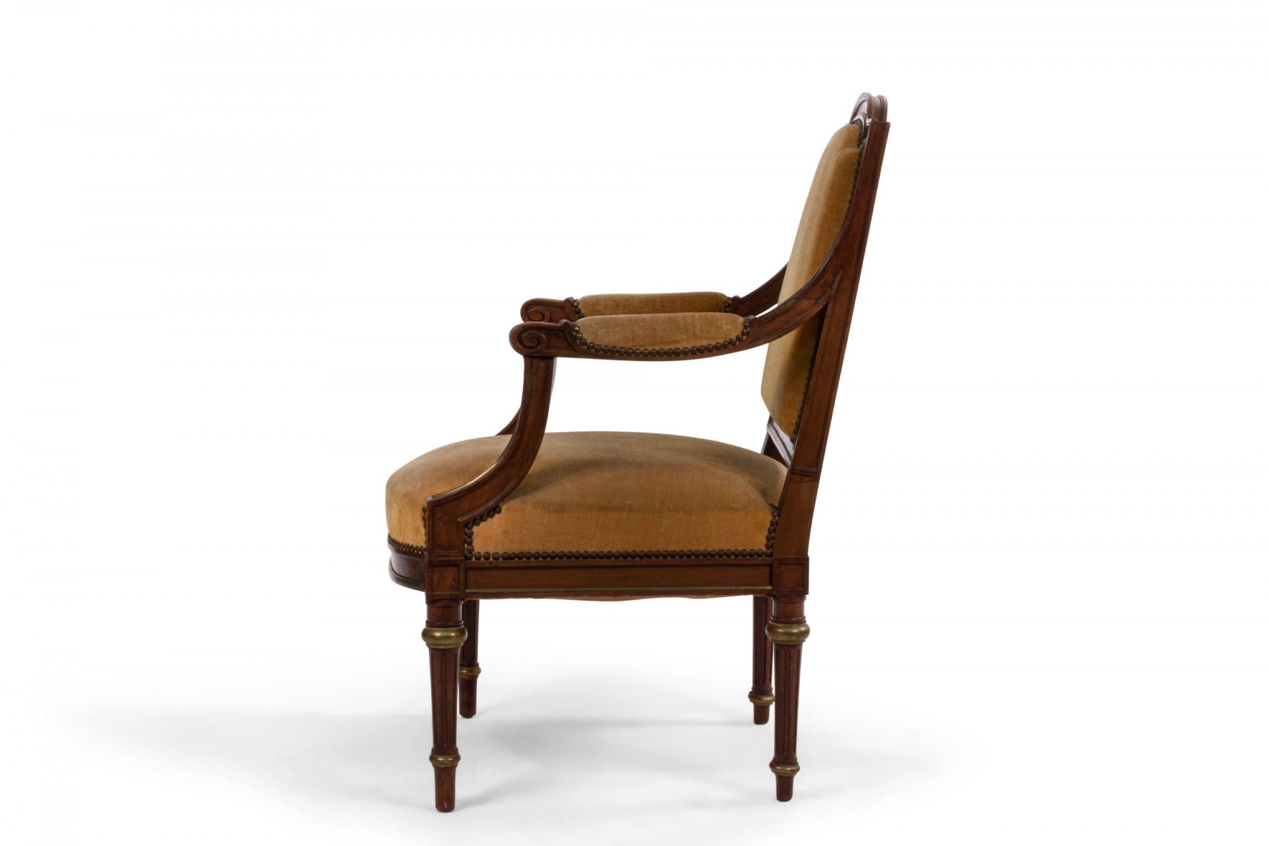 French Louis XVI Yellow Velvet Arm Chair 2