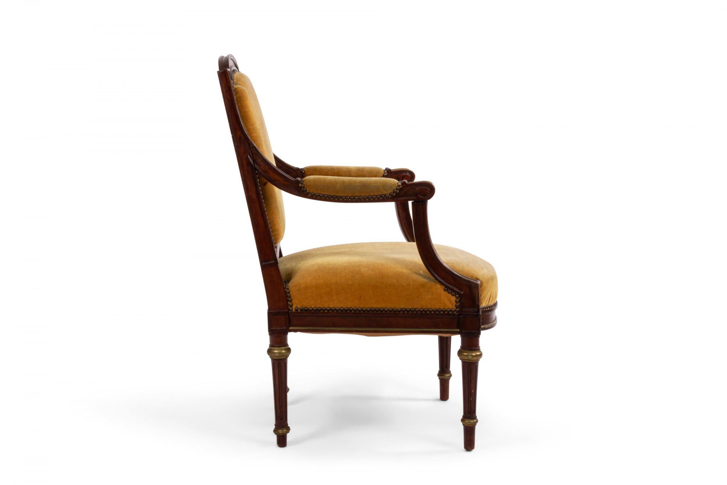 French Louis XVI Yellow Velvet Arm Chair 3