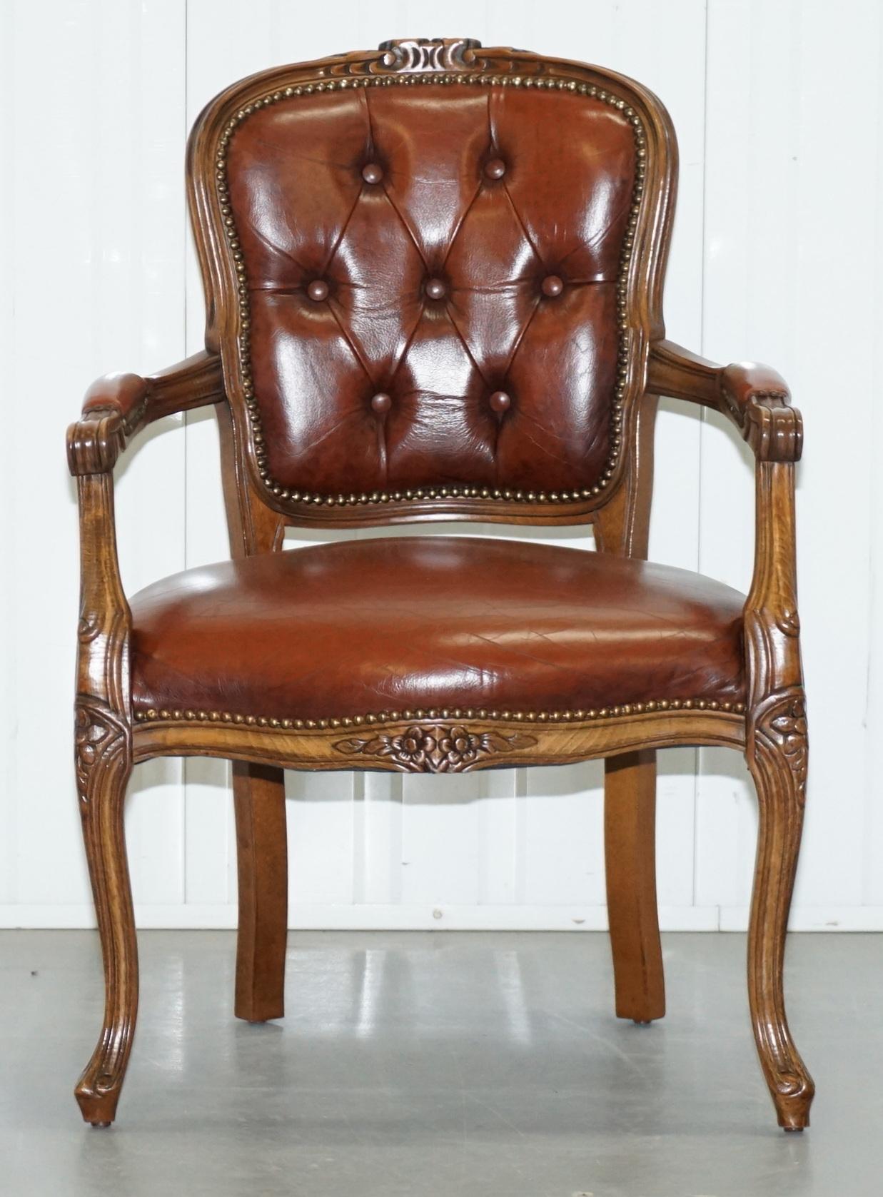Wimbledon-Furniture is delighted to offer for sale this very nice vintage French Louis XVII style brown leather armchair with Chesterfield buttoning

Please note the delivery fee listed is just a guide, it covers within the M25 only, for an