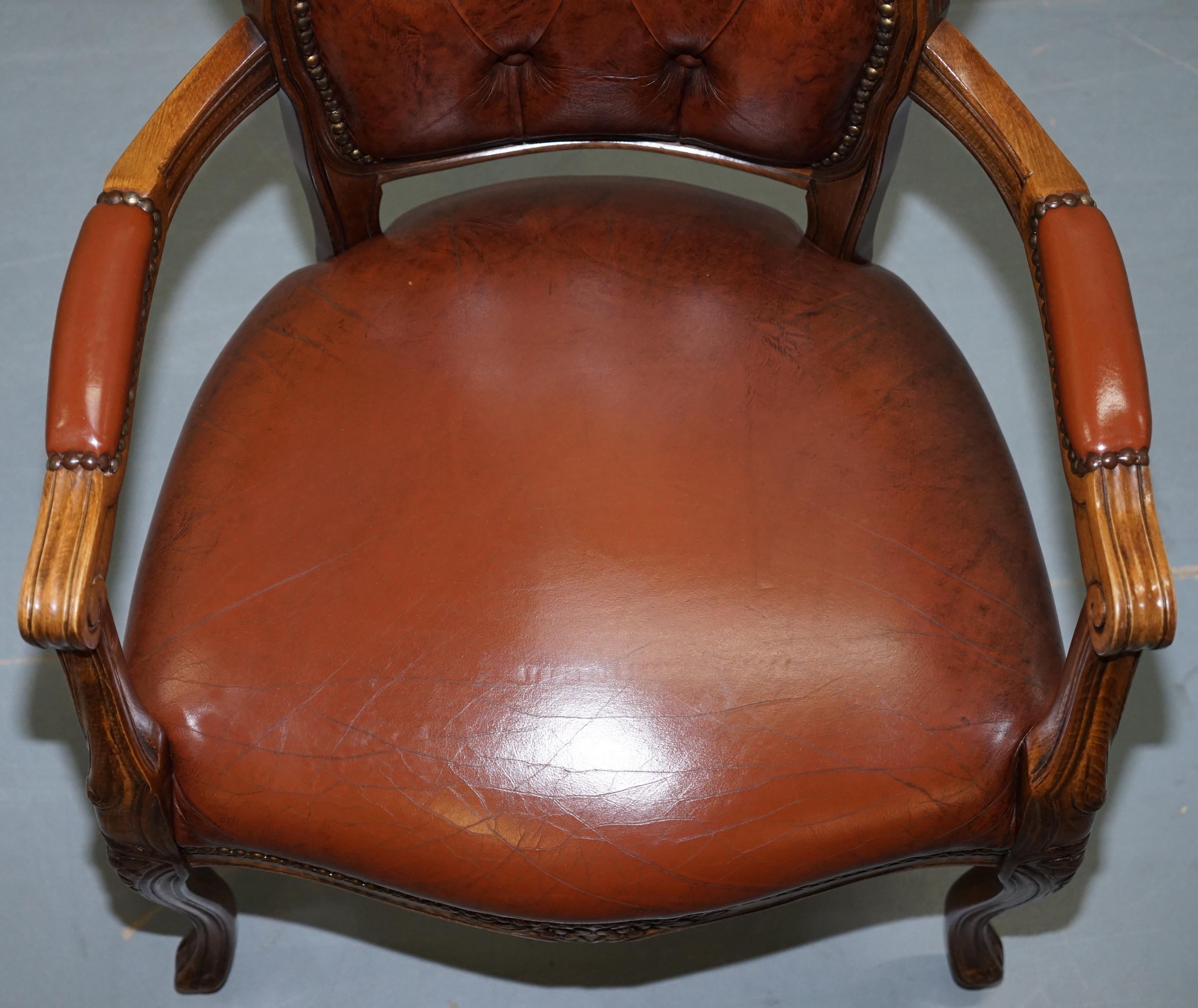 Hand-Crafted French Louis XVII Style Brown Leather Chesterfield Buttoned Armchair Fratelli