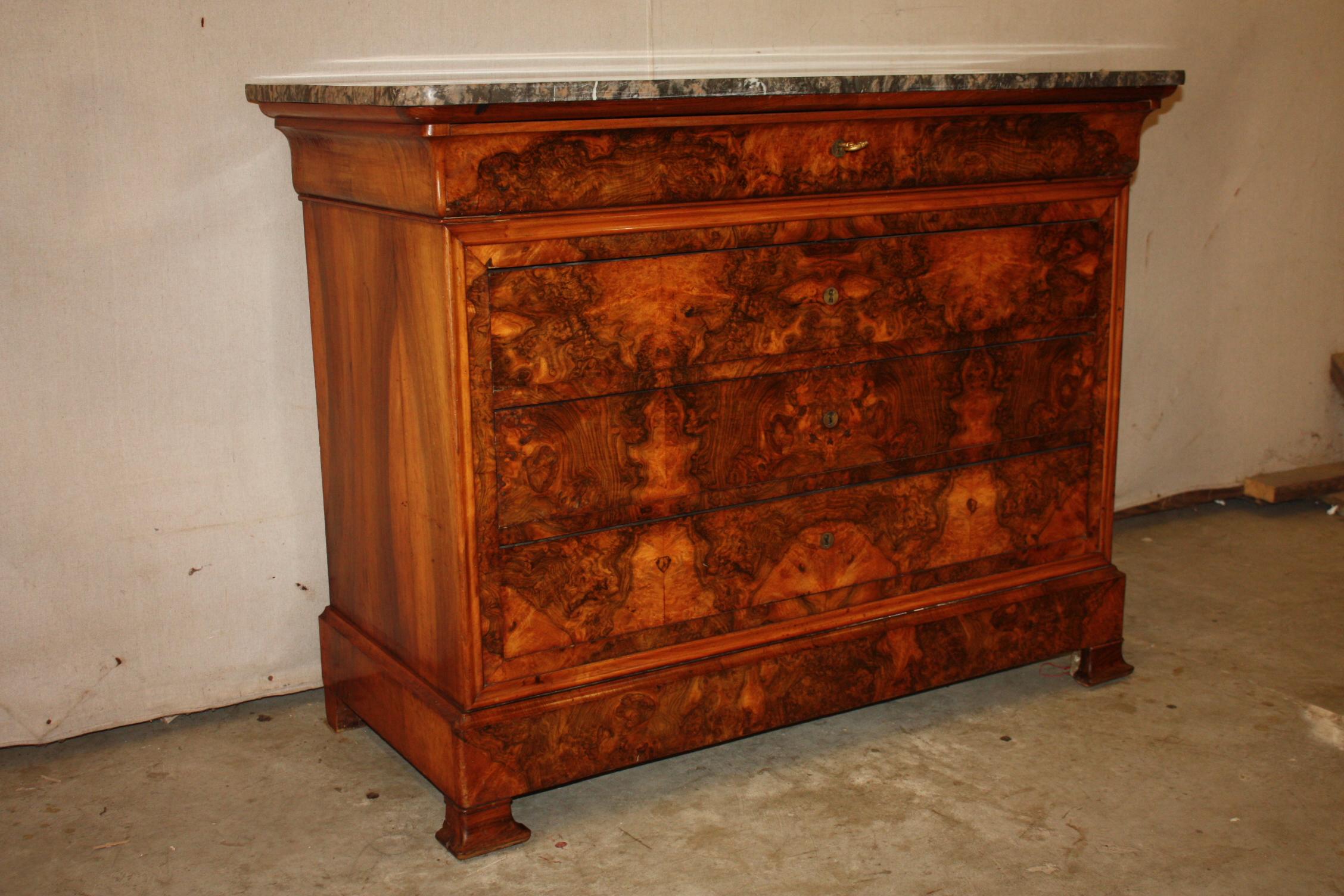 Louis Philippe French Louise-Philippe Marble-Top Walnut Commode