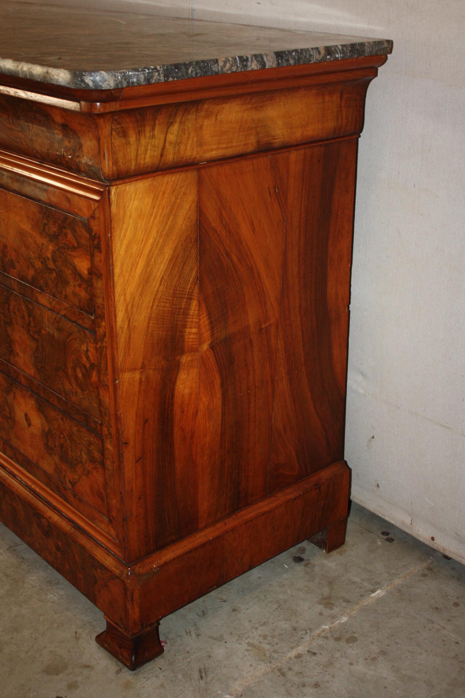 19th Century French Louise-Philippe Marble-Top Walnut Commode