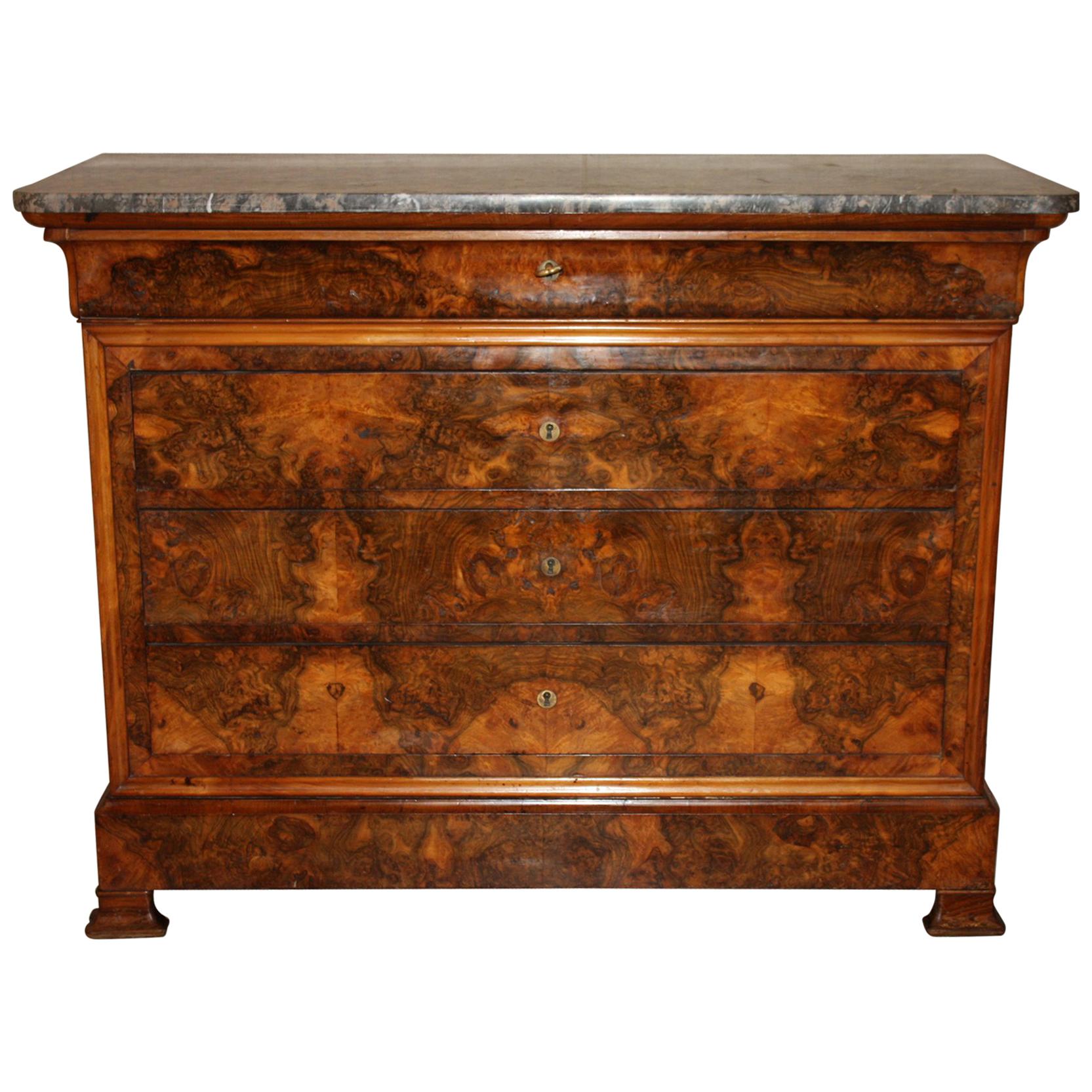 French Louise-Philippe Marble-Top Walnut Commode