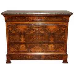 French Louise-Philippe Marble-Top Walnut Commode