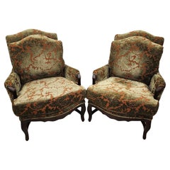 Vintage French Lounge Armchairs Velvet Oversized, a Pair