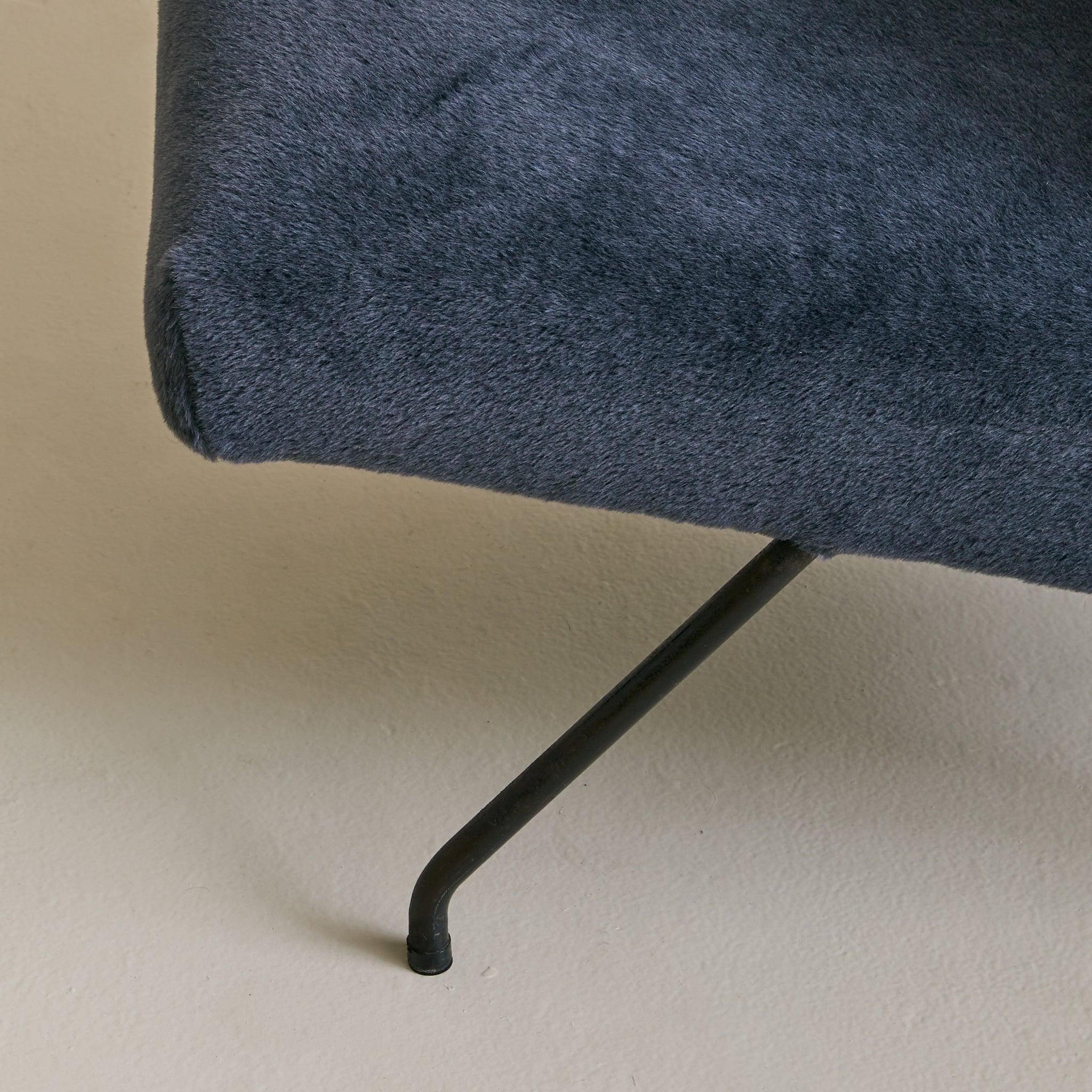 French Lounge Chair in Navy Alpaca Attributed to Dangles & Defrance, 1950s (Metall) im Angebot
