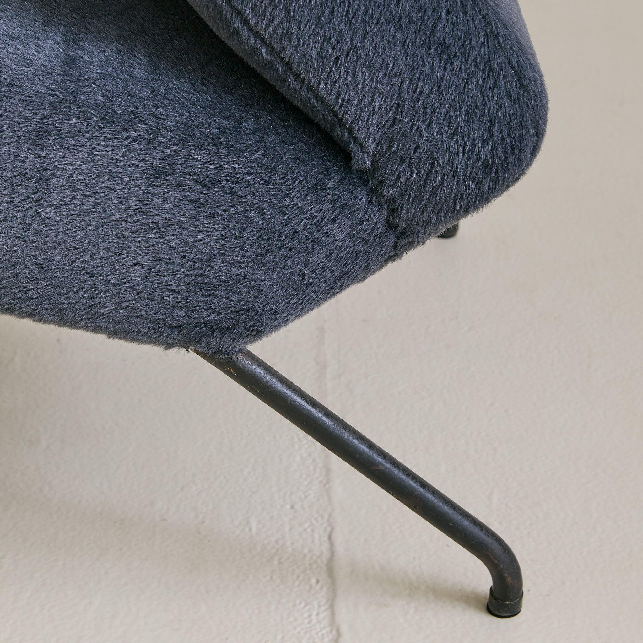 French Lounge Chair in Navy Alpaca Attributed to Dangles & Defrance, 1950s im Angebot 1