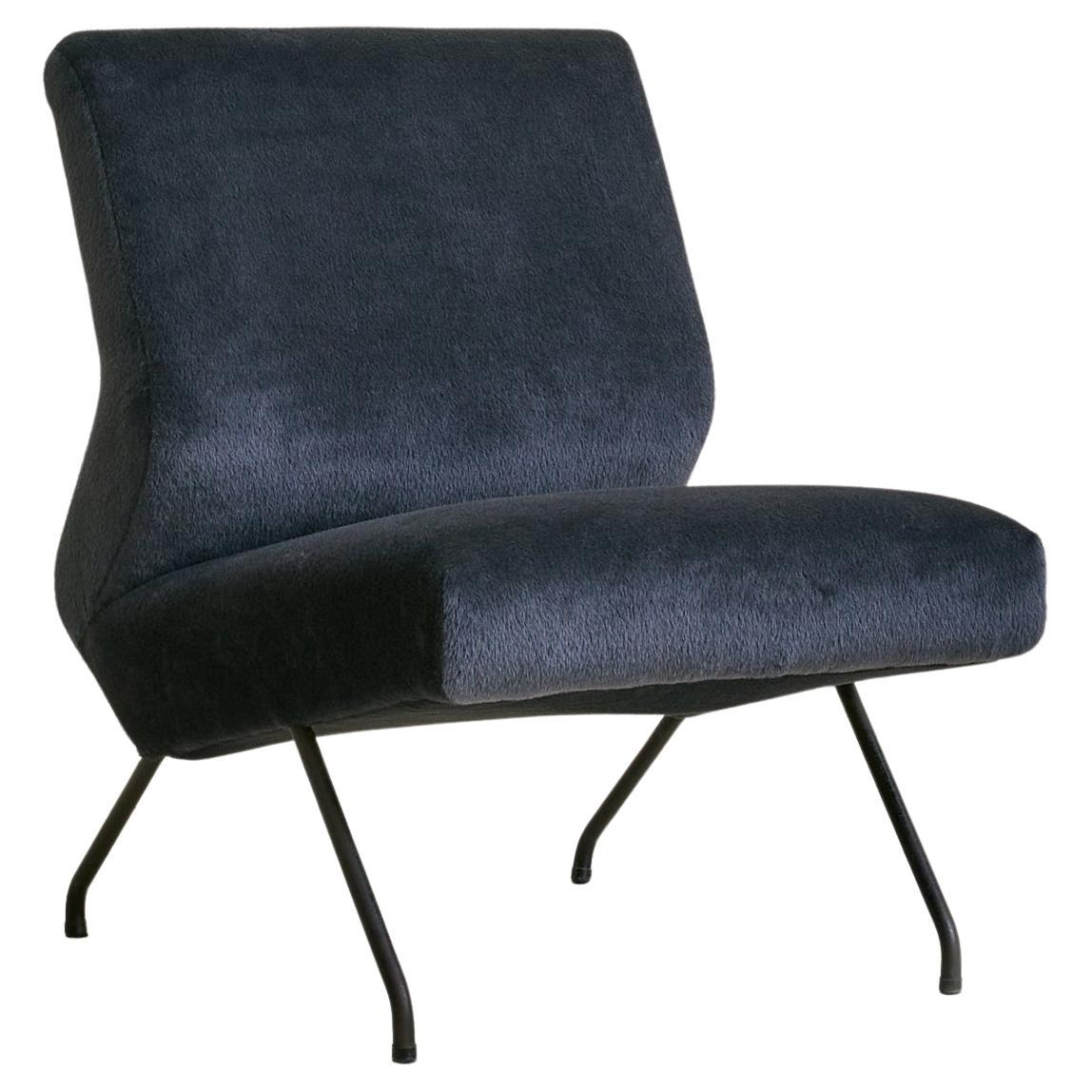 French Lounge Chair in Navy Alpaca Attributed to Dangles 
Defrance, 1950s im Angebot