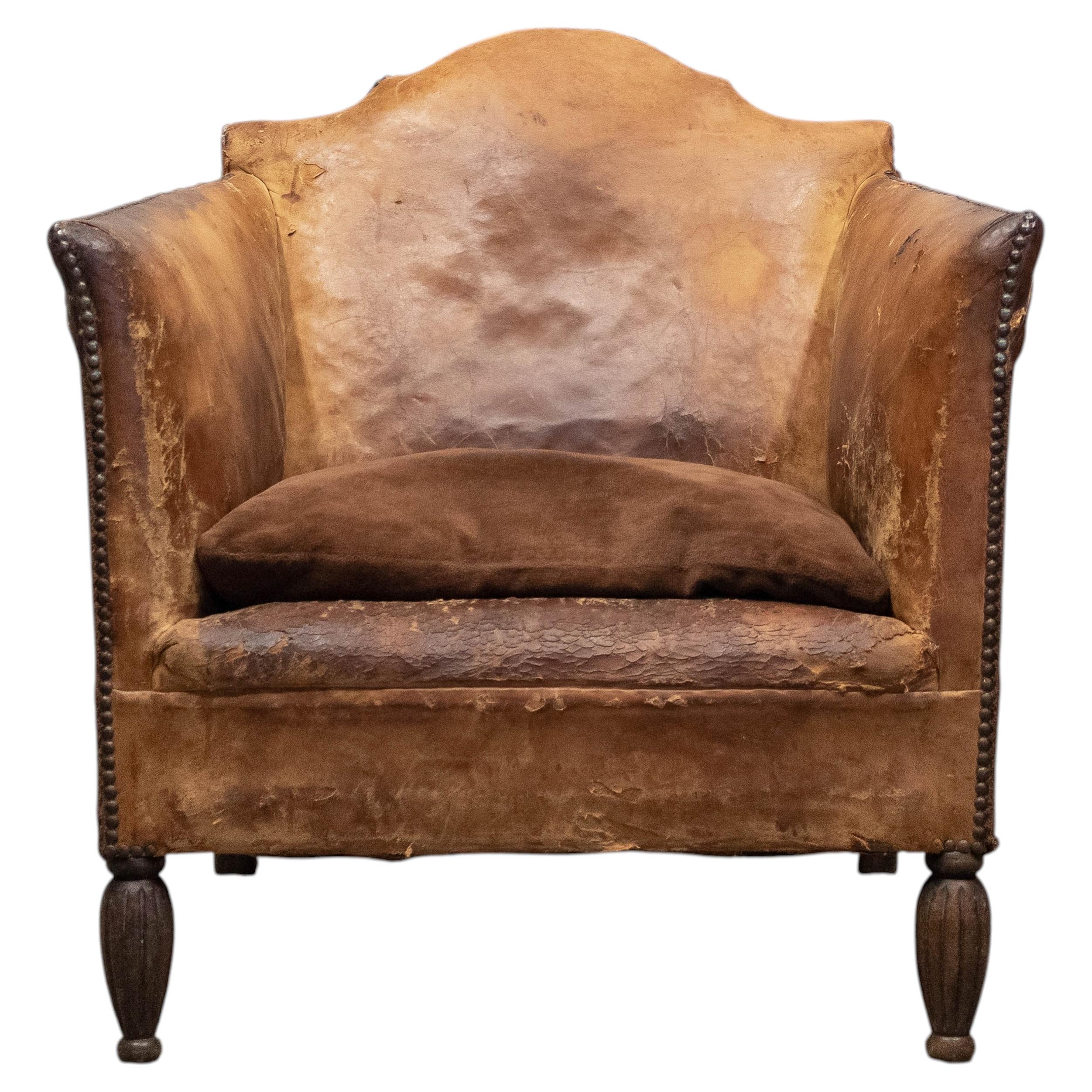 French Lounge Chair With Sheep Leather And Velvet In The Manner Of Louis Chambry For Sale