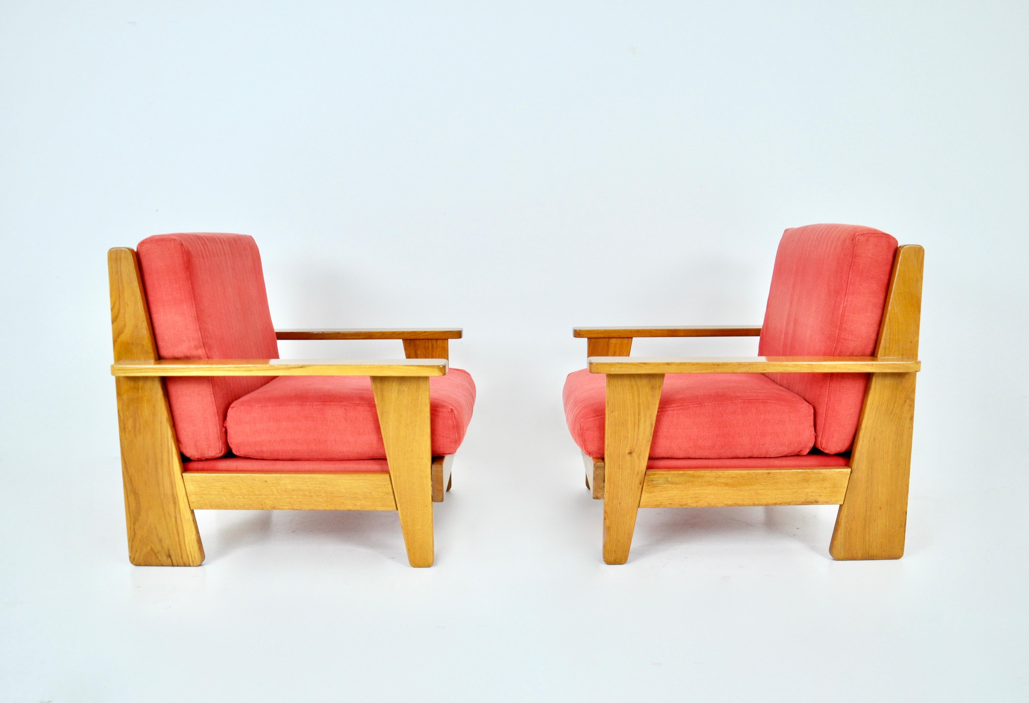 Fabric French Lounge chairs , 1960S, set of 2 For Sale