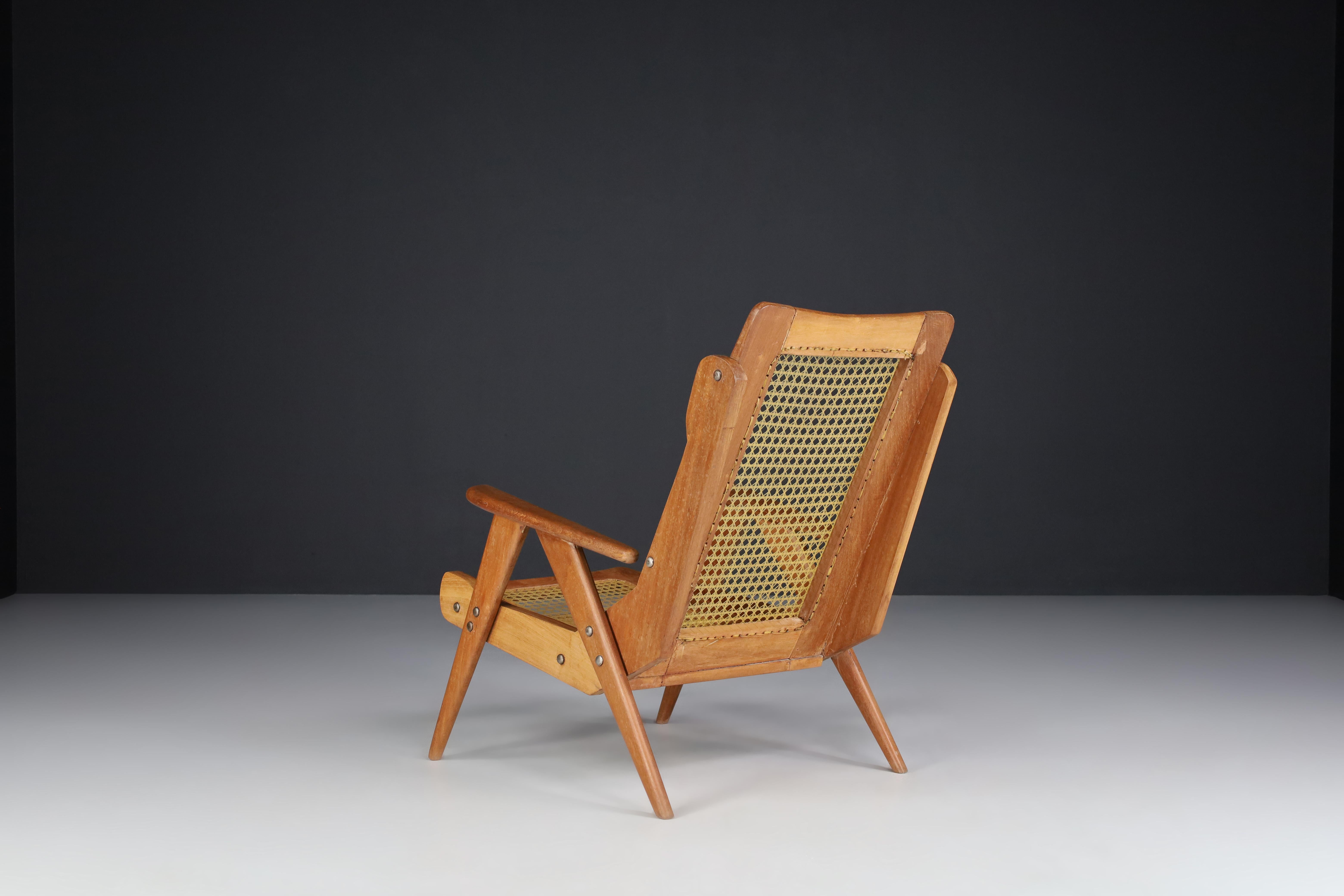 French Lounge Chairs with Teak Structure and Webbing, France, 1950s 1