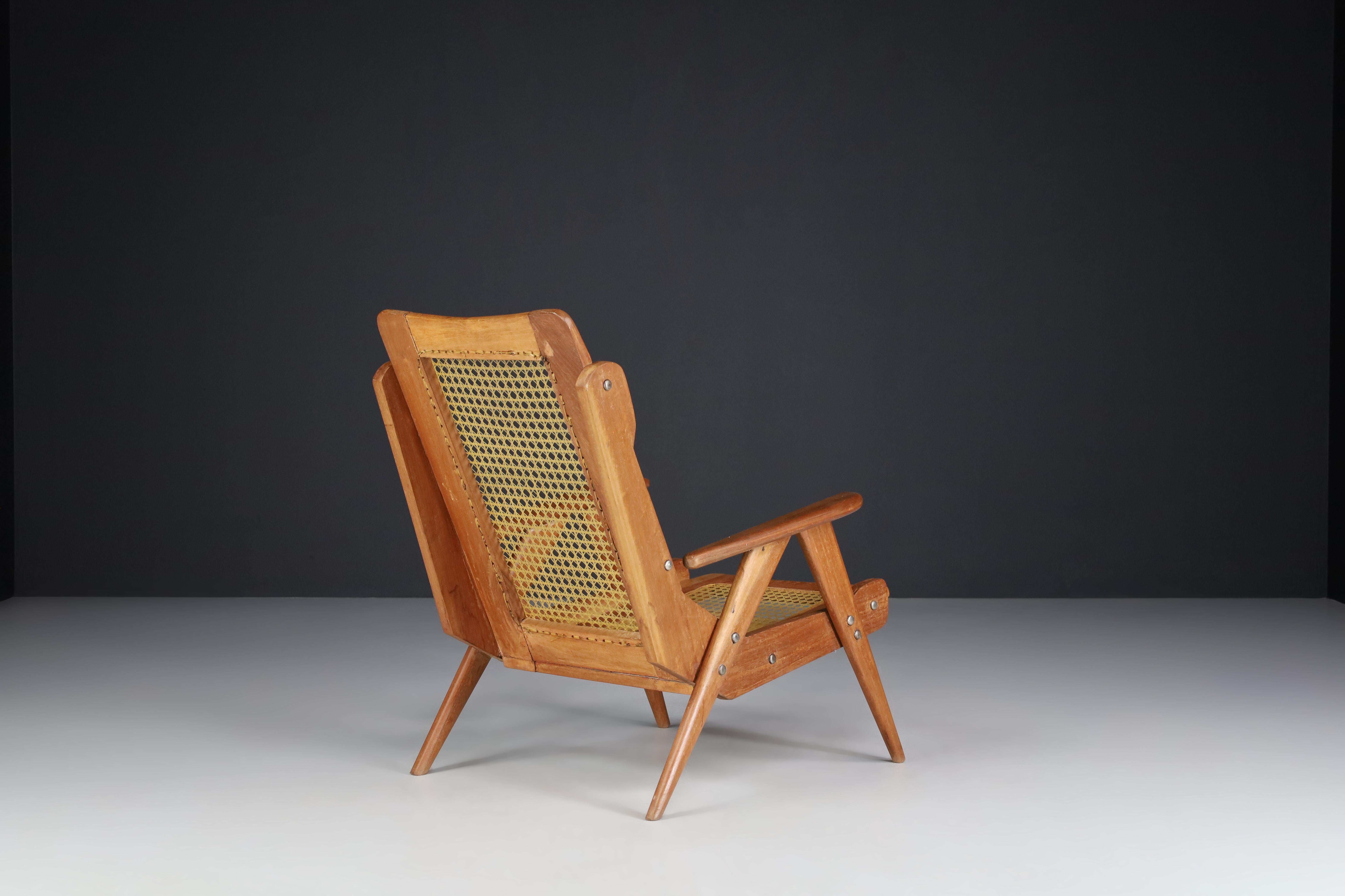 French Lounge Chairs with Teak Structure and Webbing, France, 1950s 2