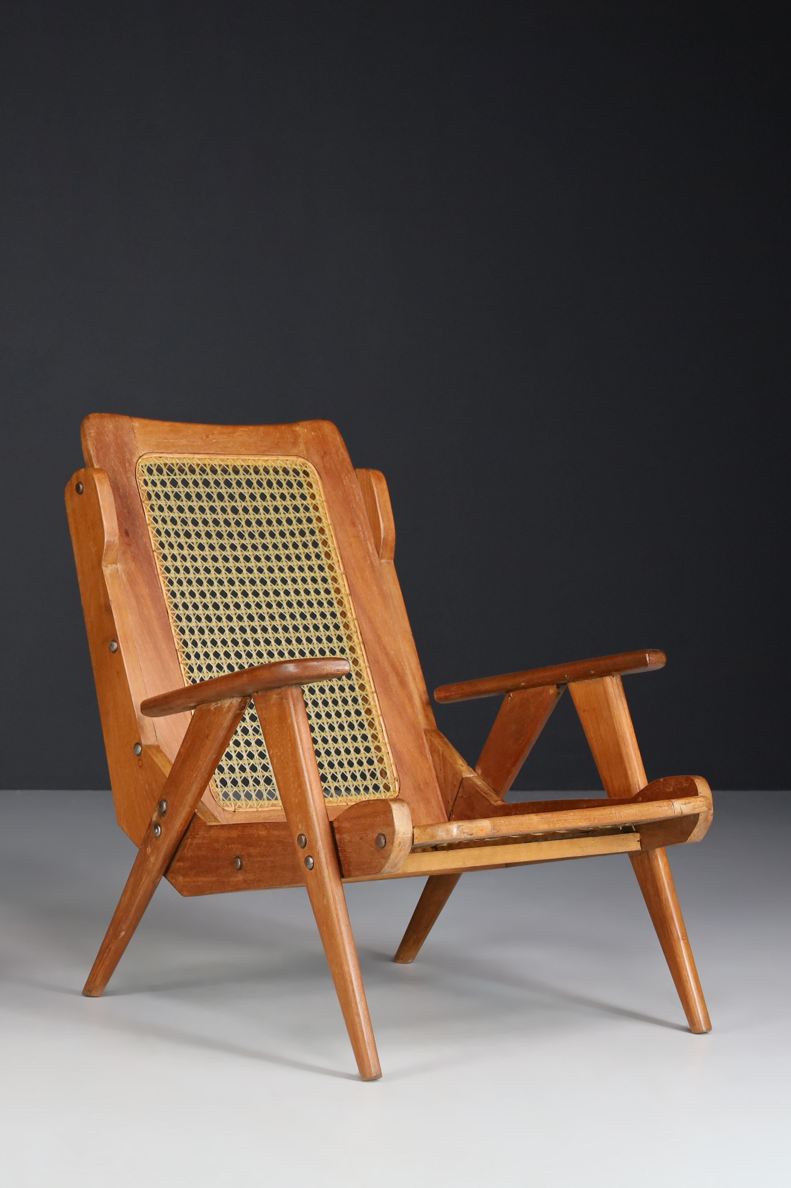 French Lounge Chairs with Teak Structure and Webbing, France, 1950s 3