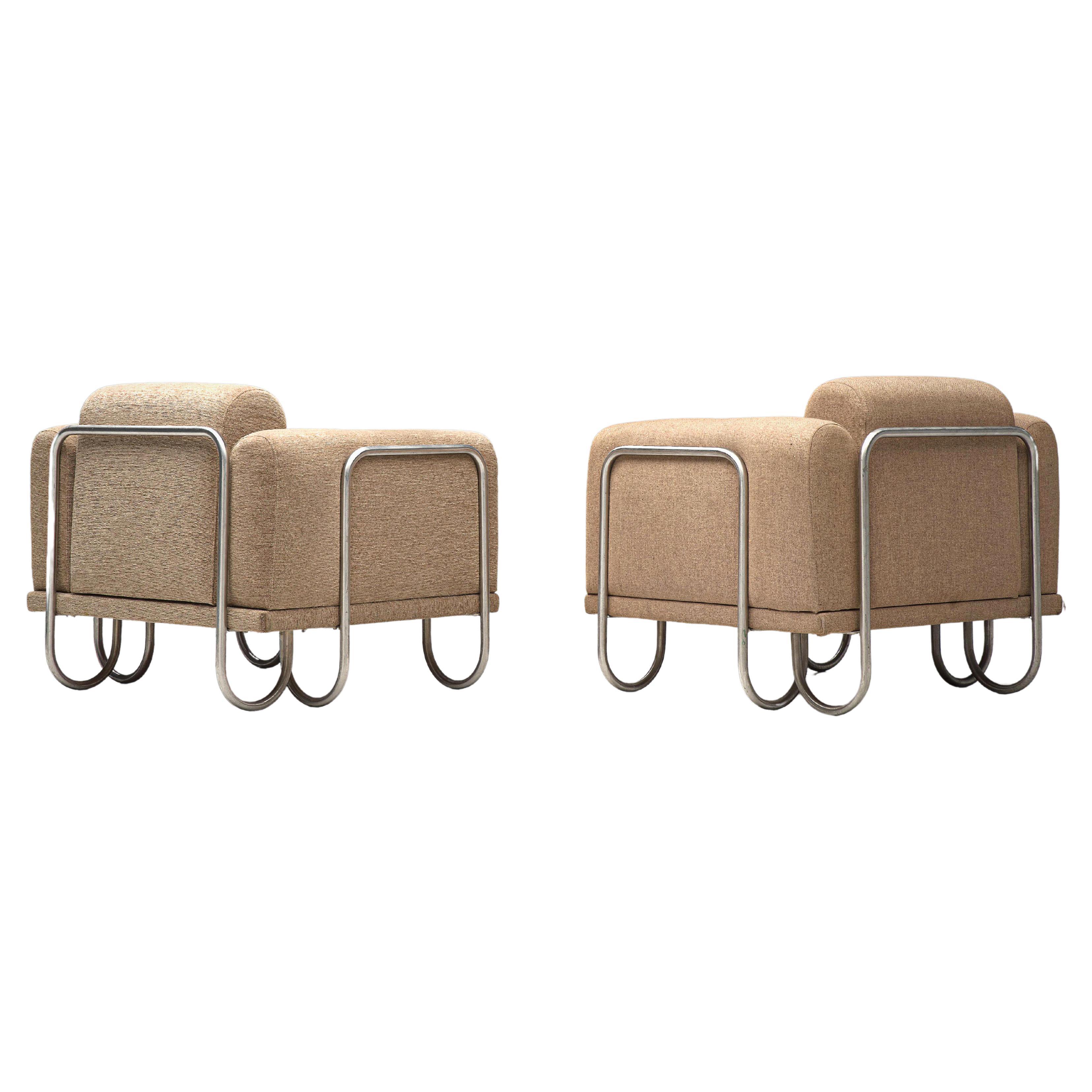 French Lounge Chairs with Tubular Frames