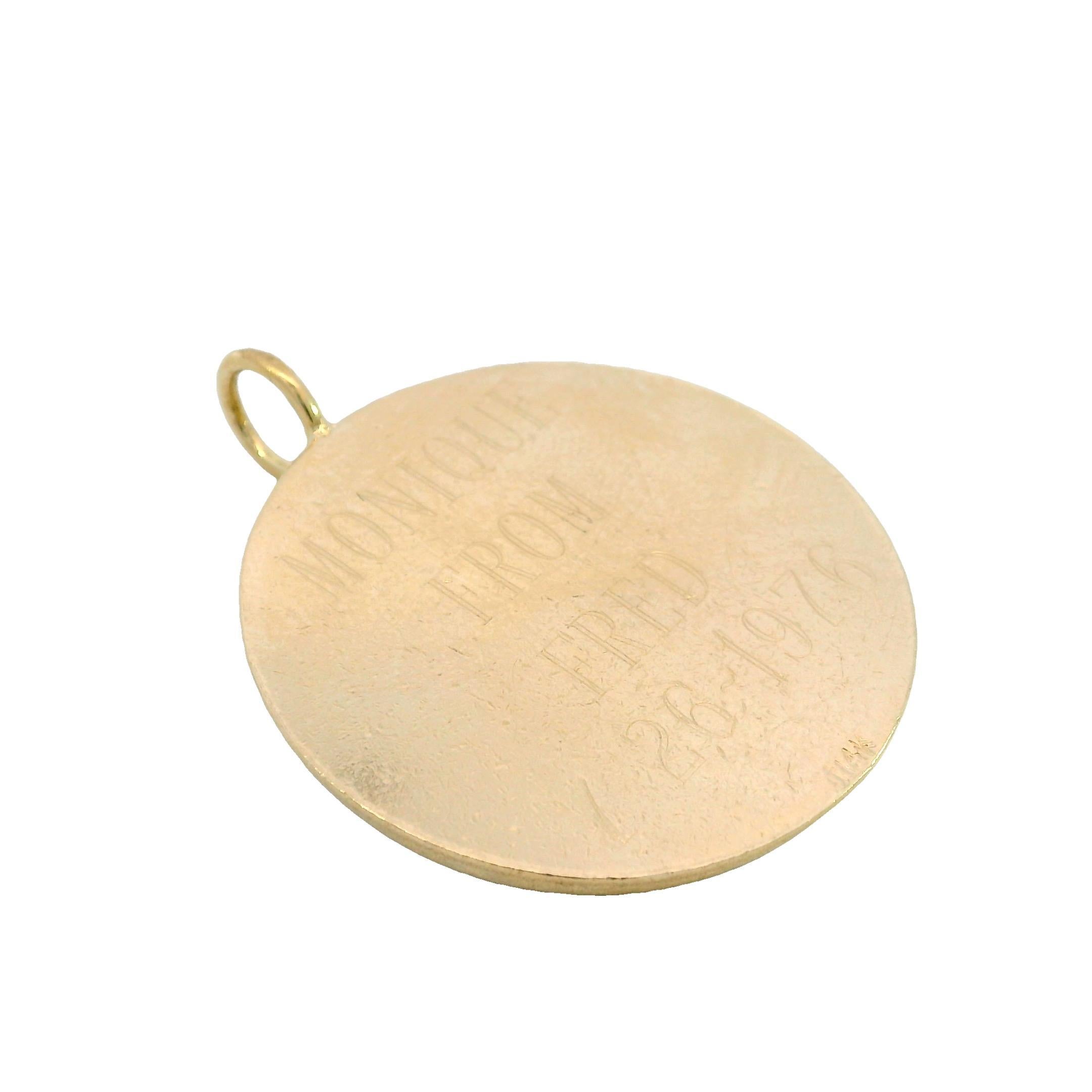French Love Poem Pendant in 14K Yellow Gold 
