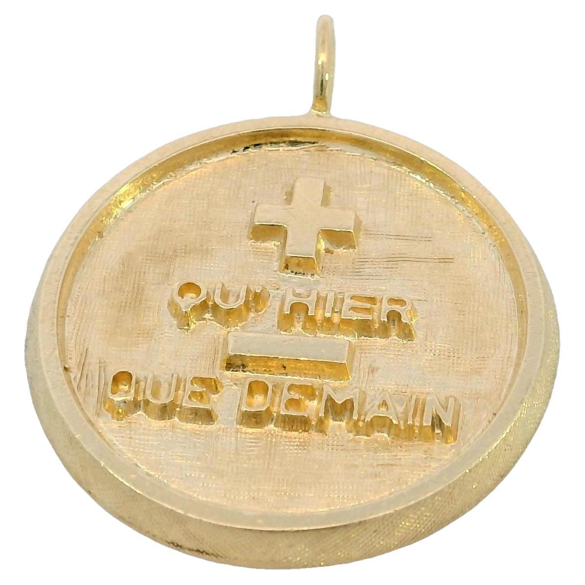 French Love Poem Pendant in 14K Yellow Gold "Qu'hier Que Demain"