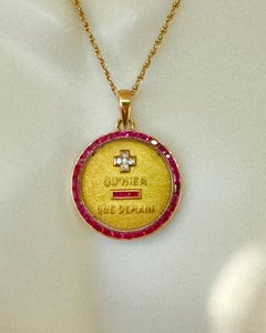 French Love Token Pendant Ruby Diamond Qu'Hier Que Demain 18 Karat Gold A. Augis