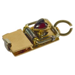 Vintage French Love Trap Gold Garnet Charm Pendant