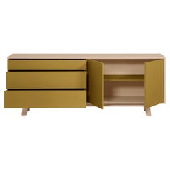 French Low 2-Door 3-Drawer Wooden Sideboard, Tobacco Leaf Lacquered