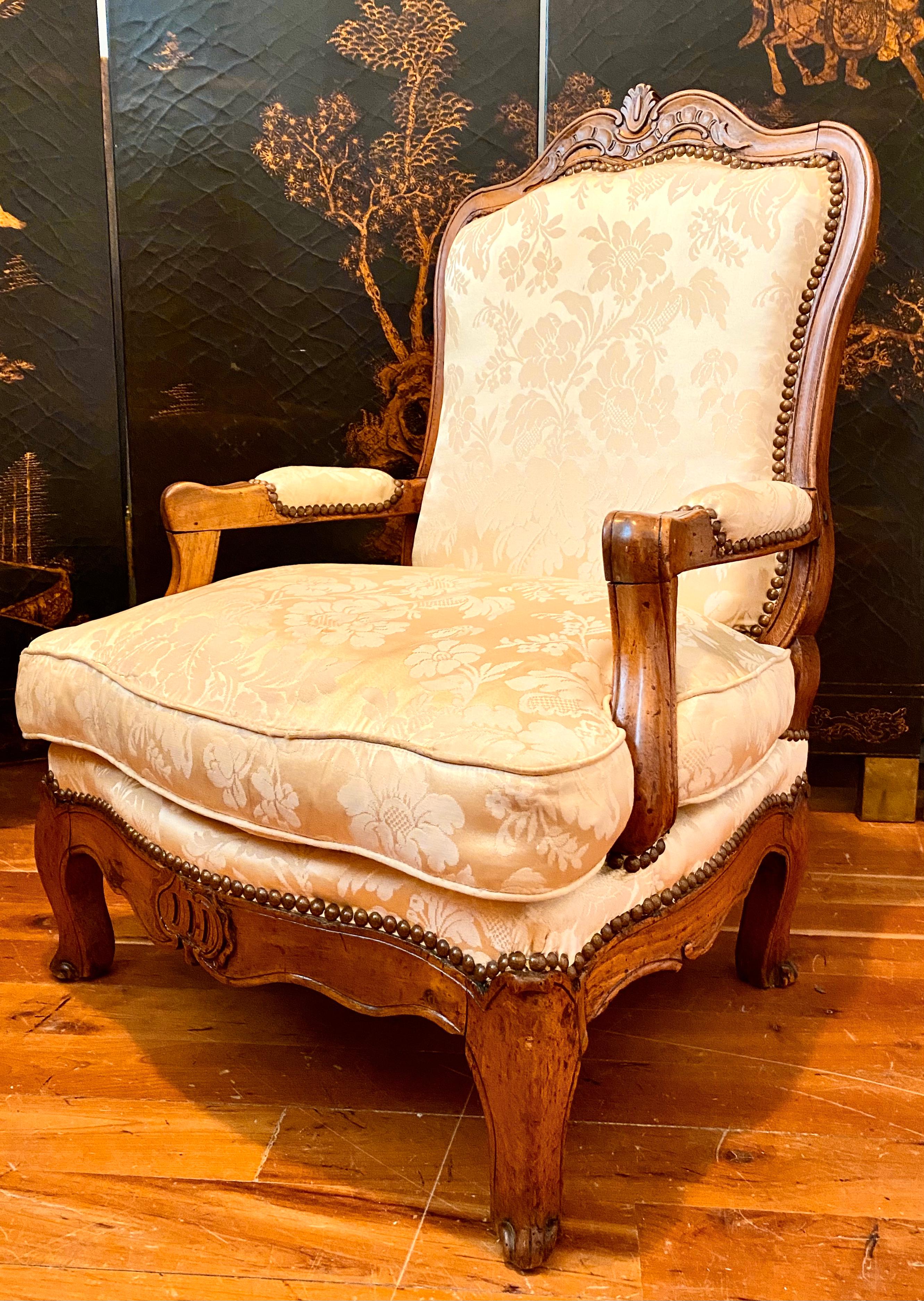Patinated French Low Armchair, Louis XV Provençal, Fireside Armchair