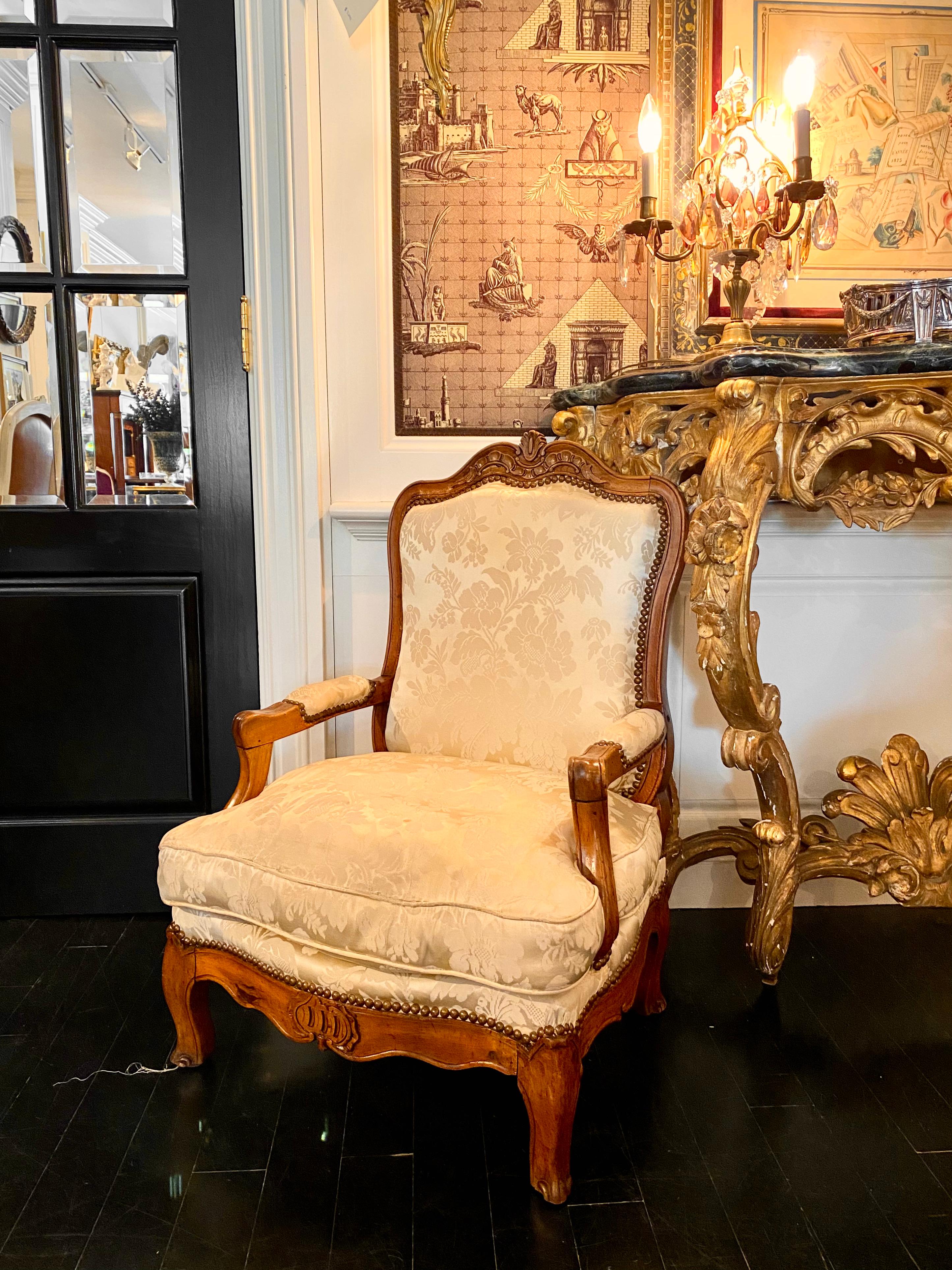 Wood French Low Armchair, Louis XV Provençal, Fireside Armchair