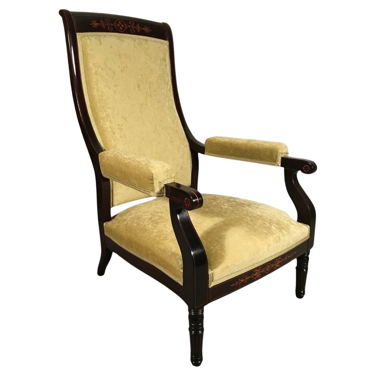  French Low Armchair or Lounge Chair, Restoration Period 1840 For Sale