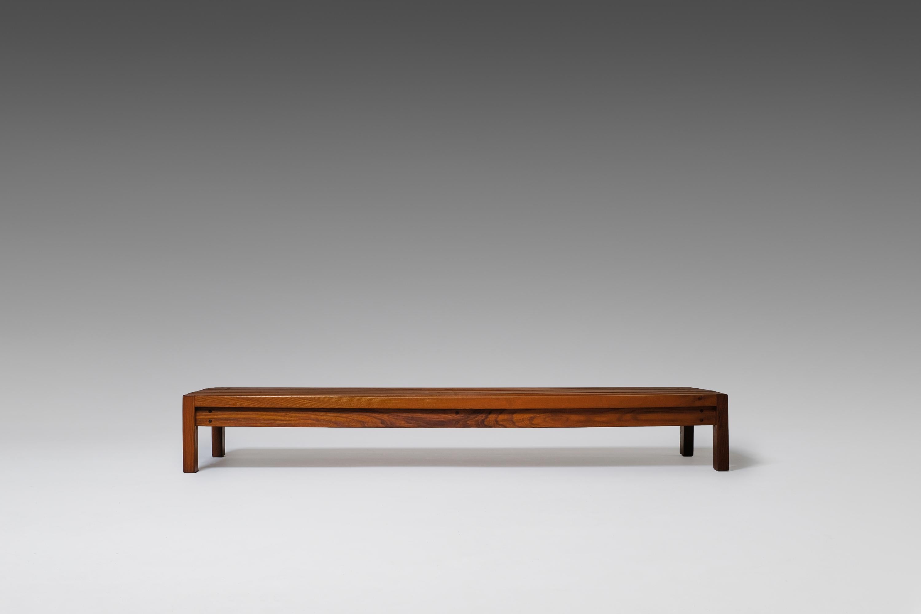 Mid-Century Modern French Low Bench in Solid Elm, France, 1960s