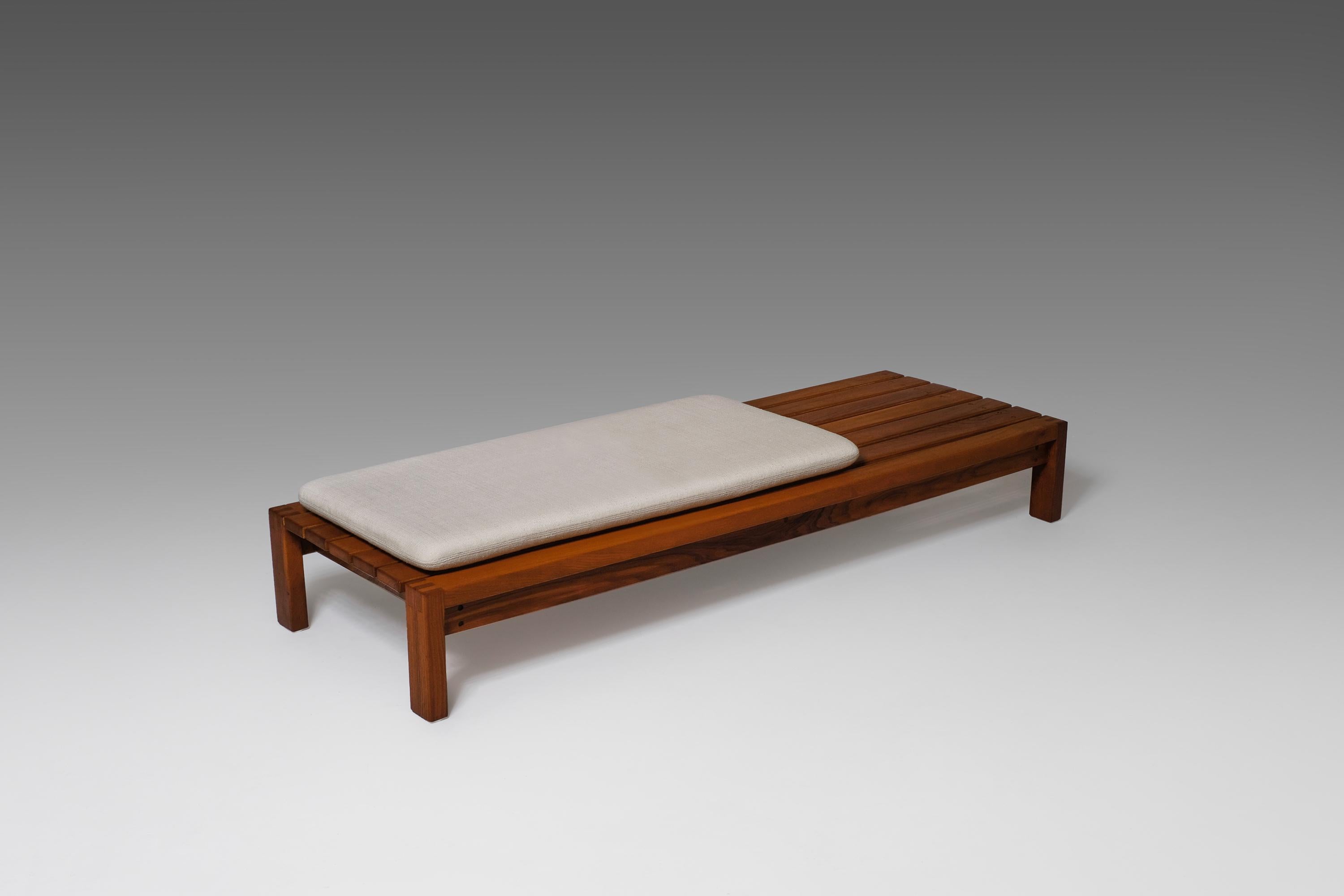 20th Century French Low Bench in Solid Elm, France, 1960s