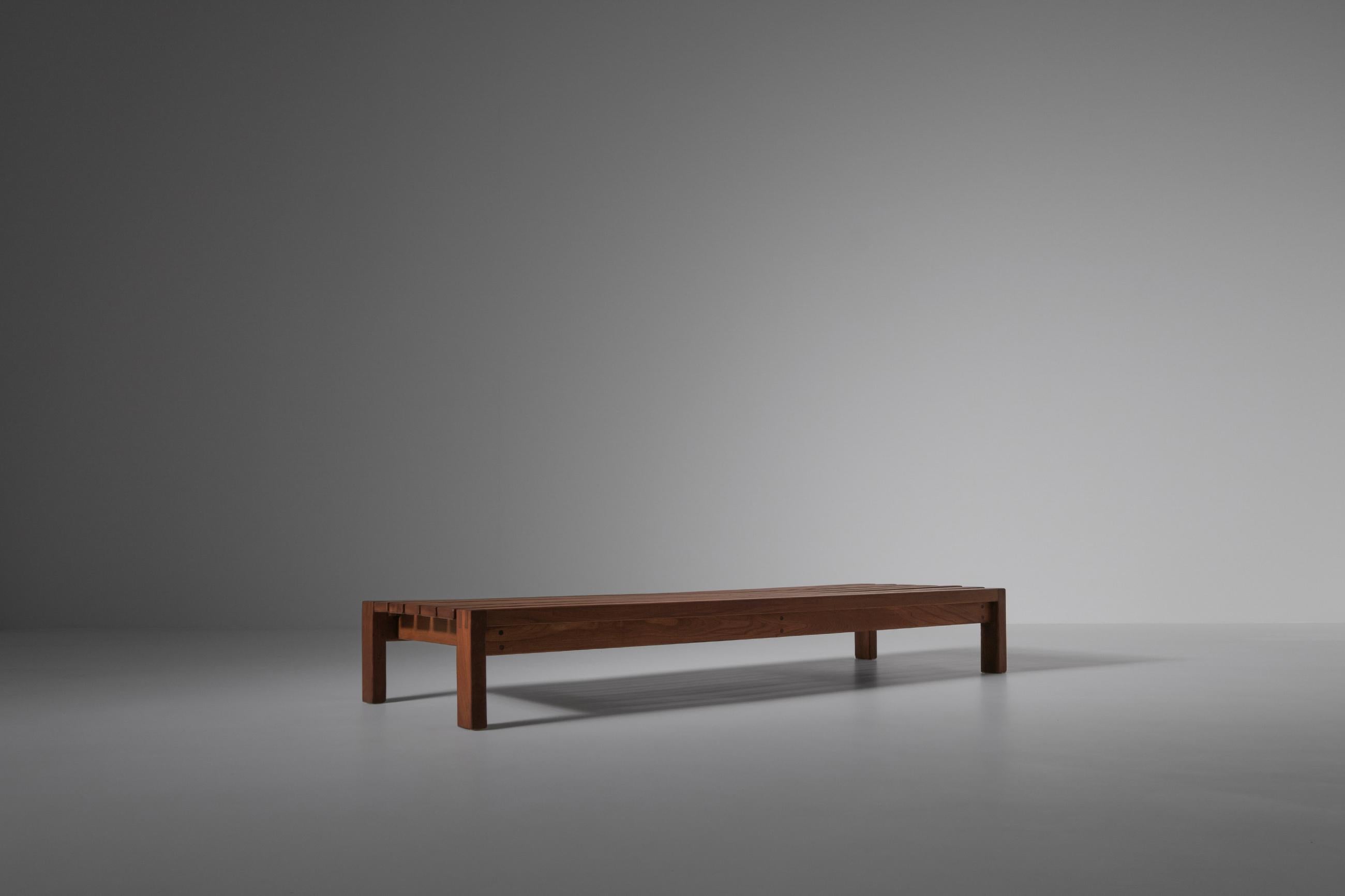 French Low Bench in Solid Elm, France 1960s 3