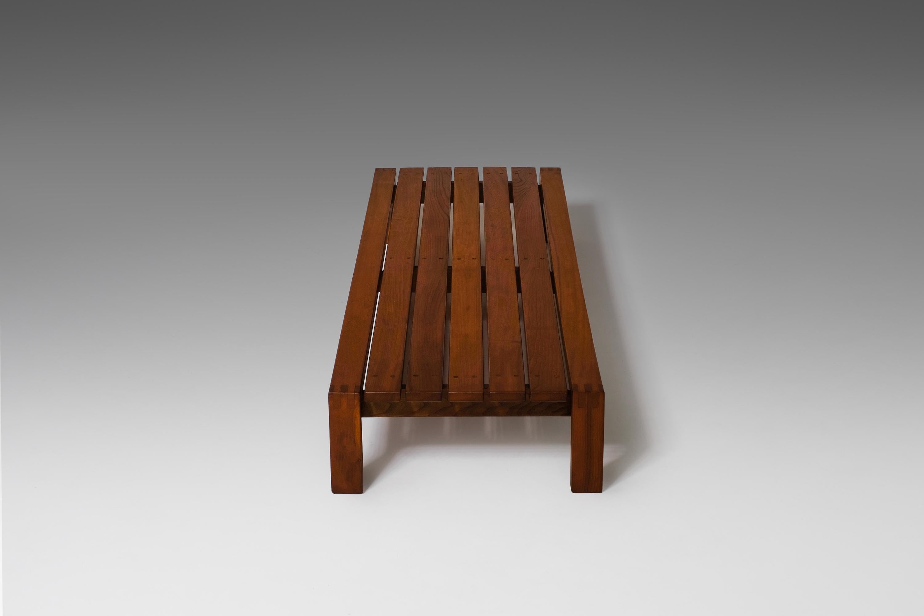 French Low Bench in Solid Elm, France, 1960s 4
