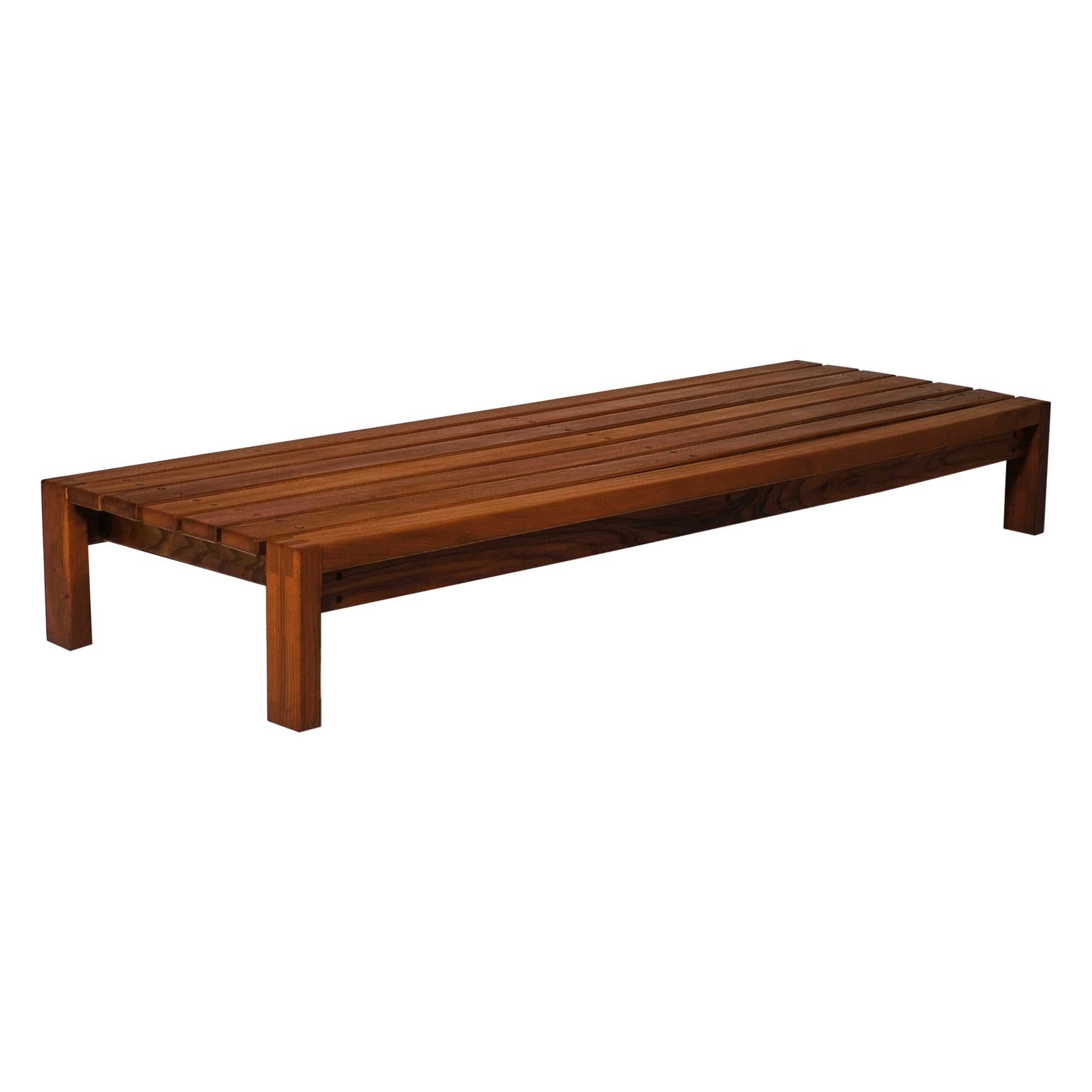 French Low Bench in Solid Elm, France, 1960s
